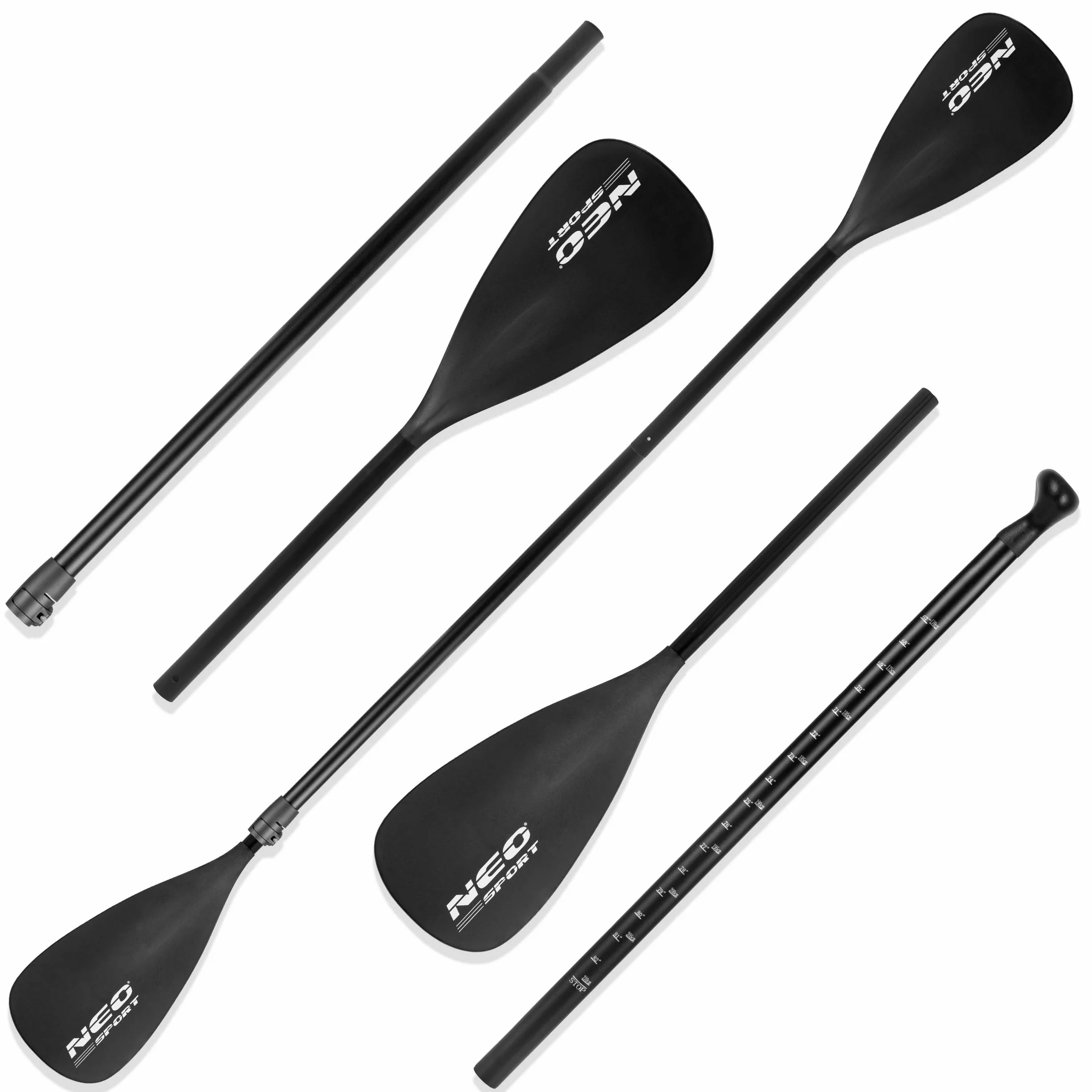 Neo-Sport Teleskopowe Wiosło SUP 2w1 Składane Regulacja Długości 230 cm Do Kajaka i Deski SUP Czarne