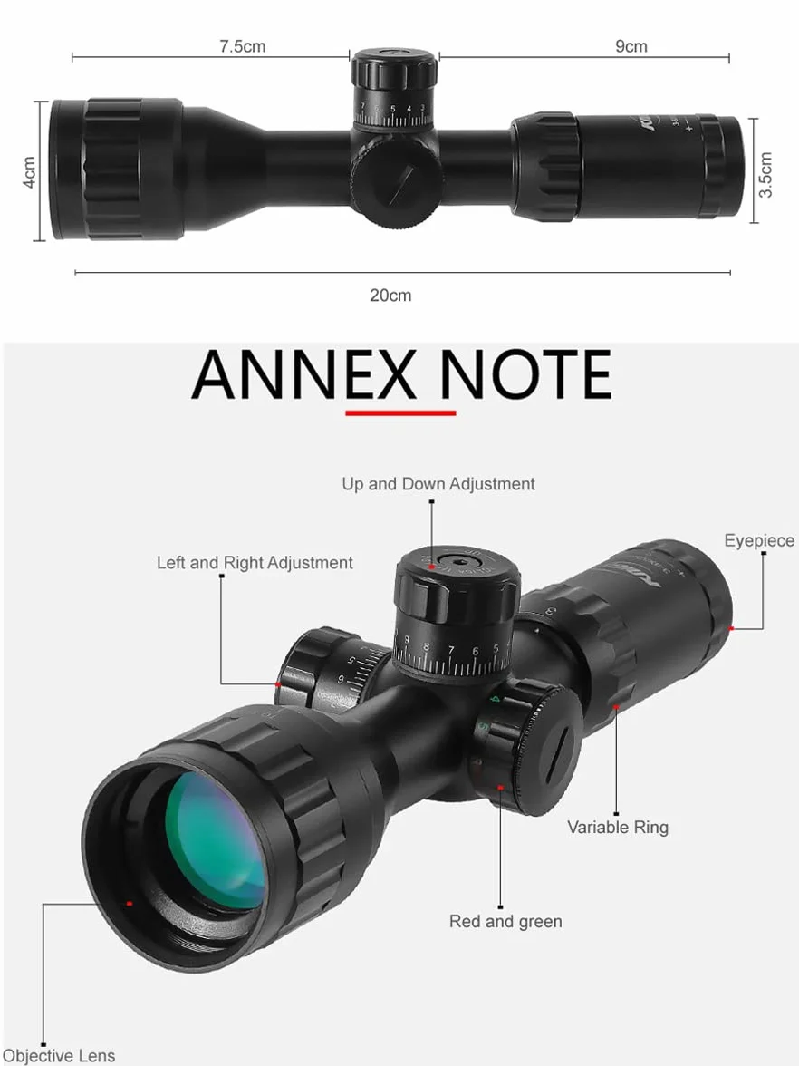 Paike 3-9X32 AOEG Rifle Scope mil-dot celownik czerwona i zielona kropka podświetlana optyka myśliwska