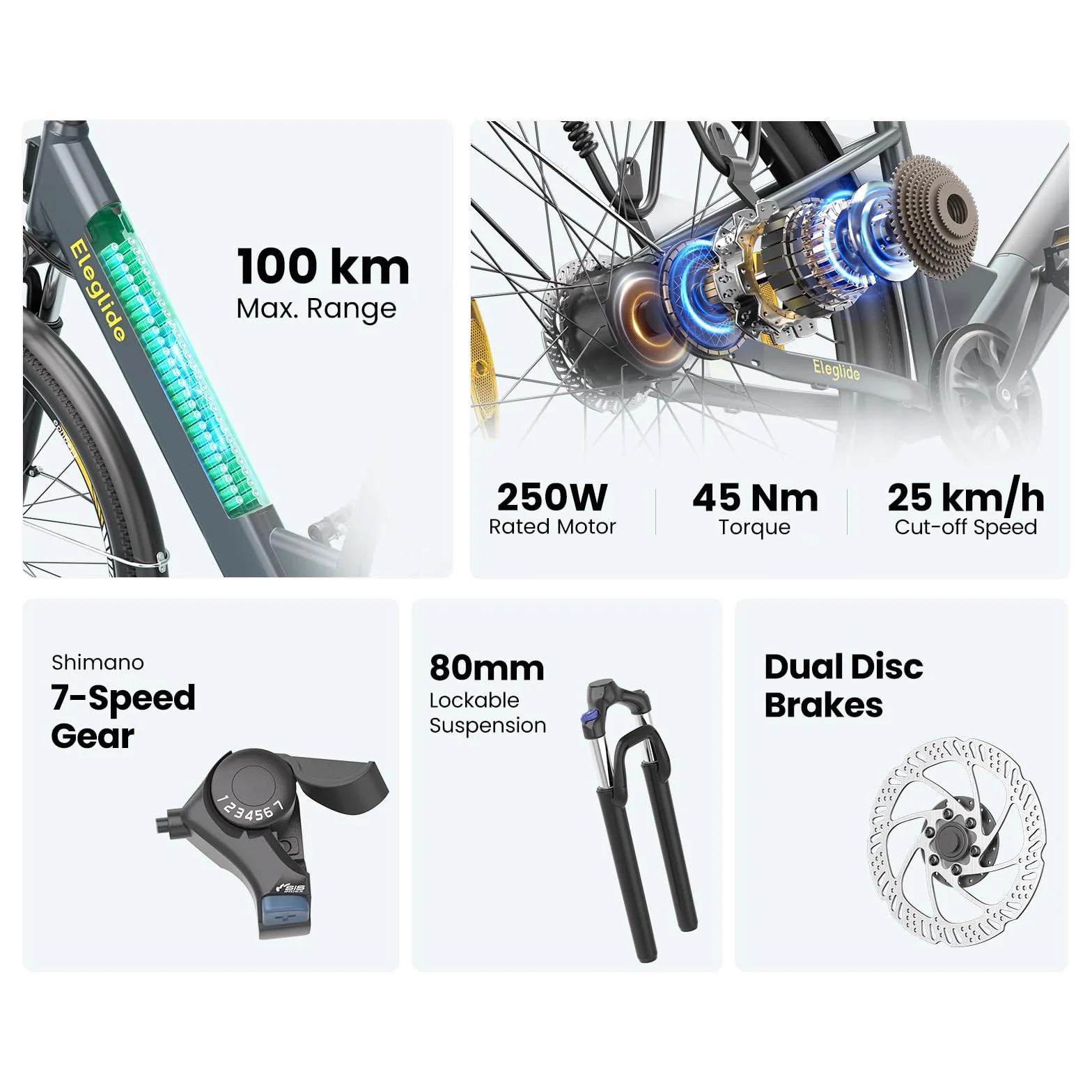 Eleglide Rower elektryczny T1 Step-Thru 13 Ah 27,5" 50 NM silnik momentu obrotowego 7-biegowy