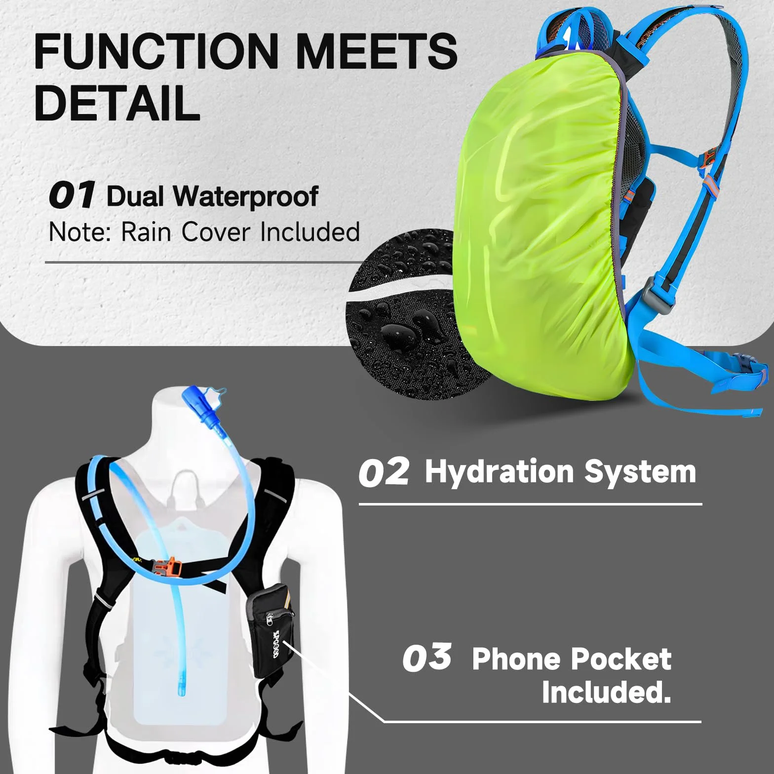 SPGOOD Plecak Rowerowy 20L/25L/30L (9 Kolorów), Wodoszczelny, Ultralekki, Dla Kobiet i Mężczyzn, Wielofunkcyjny, z Osłoną Przeciwdeszczową i Osłoną na Kask