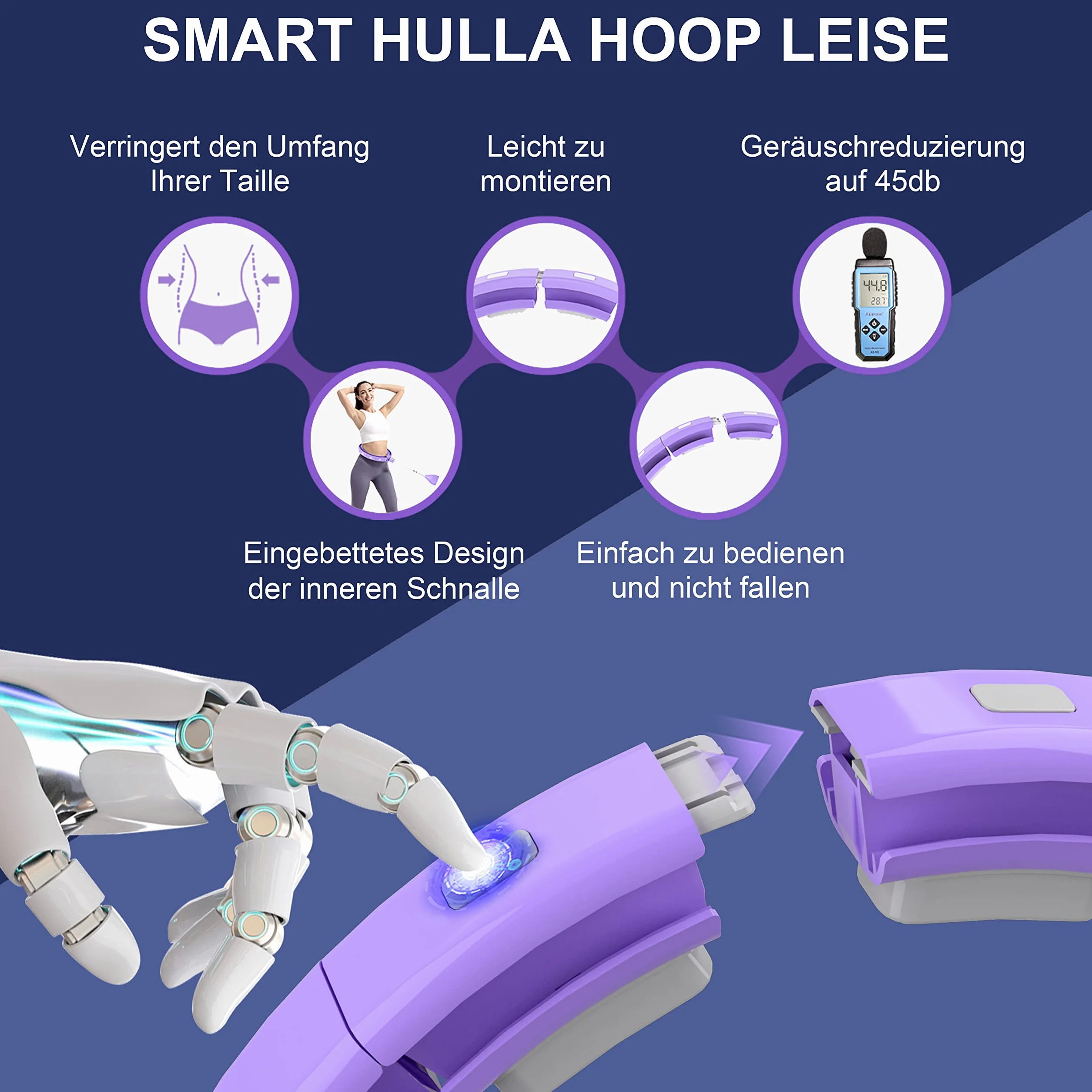 Smart Fitness Hoop obręcz fitness z kulkami obciążającymi i wypustkami, cicha hula hop do odchudzania