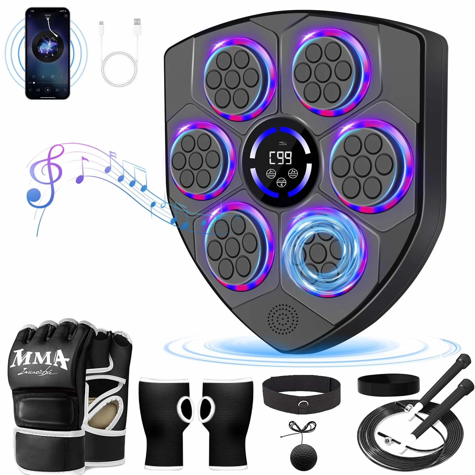 Music Boxing Machine dla dorosłych, inteligentna muzyczna maszyna do boksu Bluetooth z rękawicami bokserskimi, elektroniczny ścienny dziurkacz do domu, siłownia, trening, wewnątrz