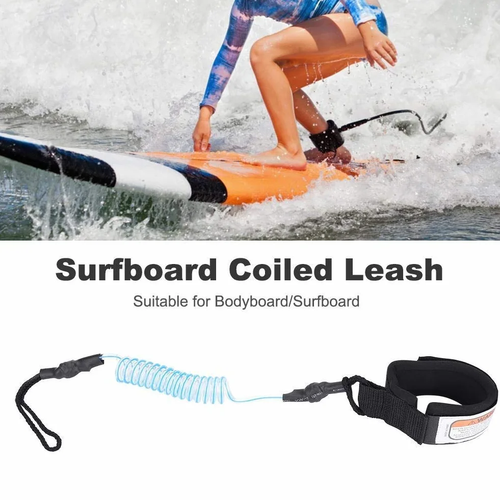 Leash do deski surfingowej SUP 5 mm zwijany spiralny niebieski
