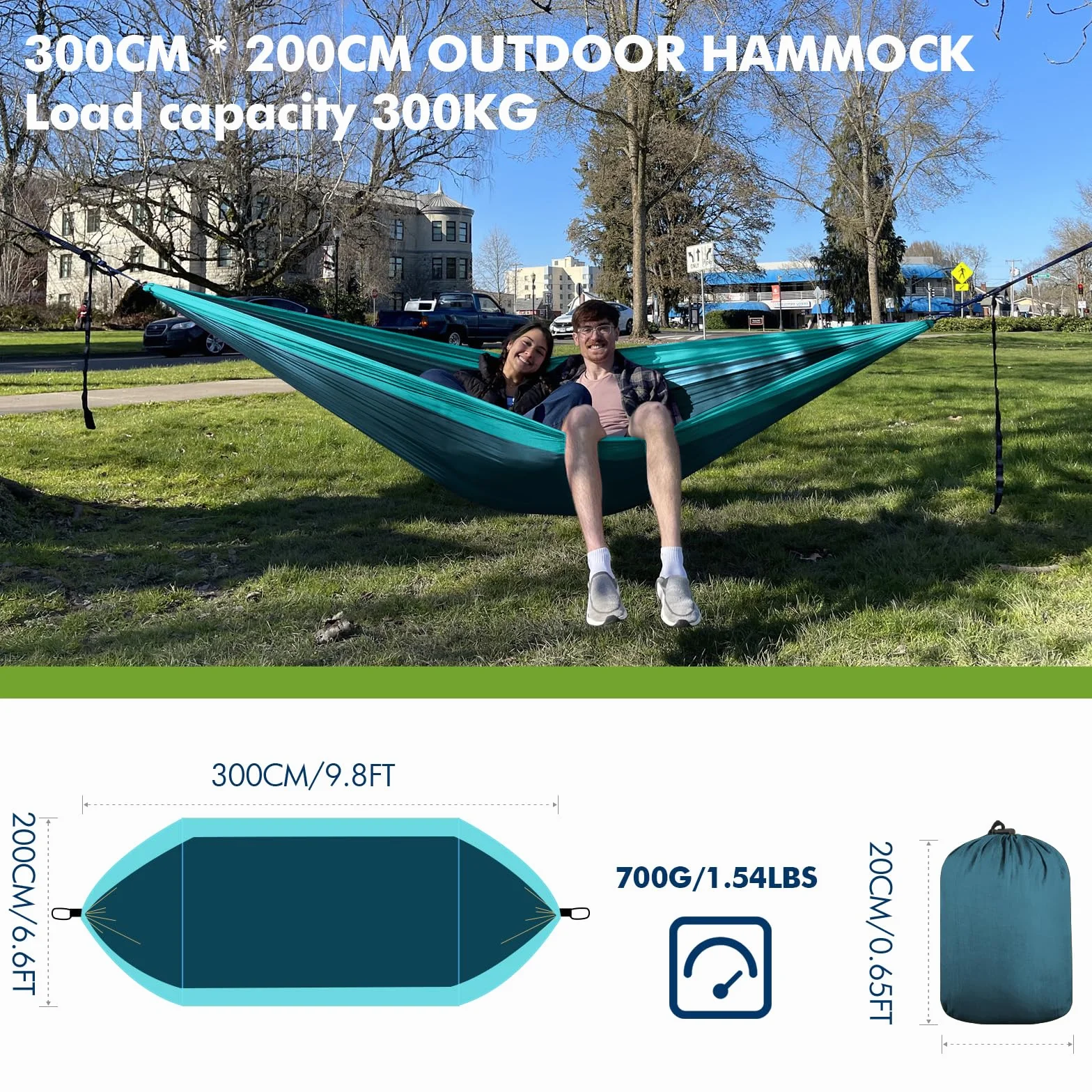 Hamak na zewnątrz Hamaki kempingowe 2 osoby 300 x 200 cm Ultralekki przenośny hamak podróżny do 300 kg udźwigu Spadochronowy nylonowy