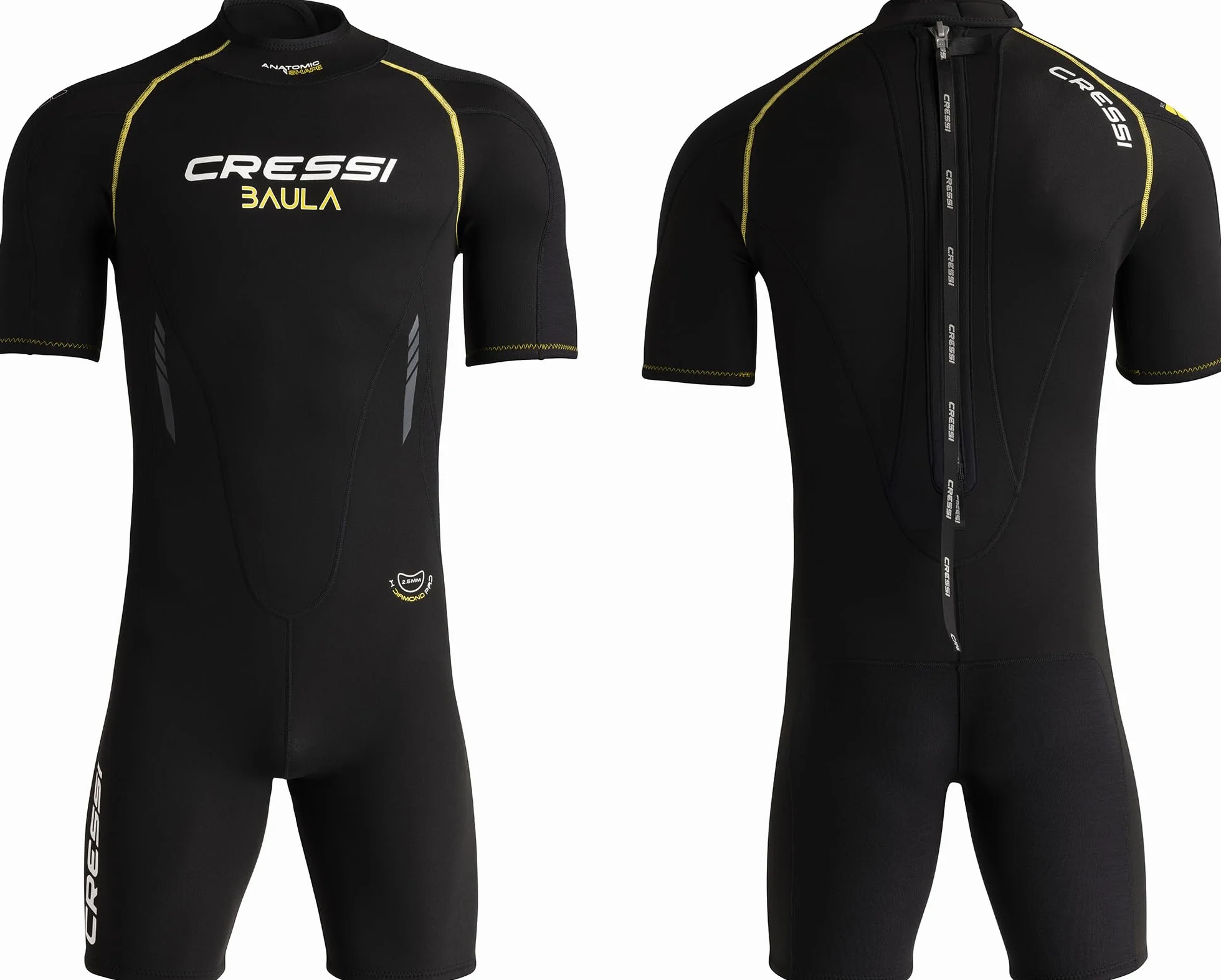 CRESSI Baula Man Shorty Wetsuit 2.5mm L Black/Yellow Double-lined Neoprene for Diving Snorkelling