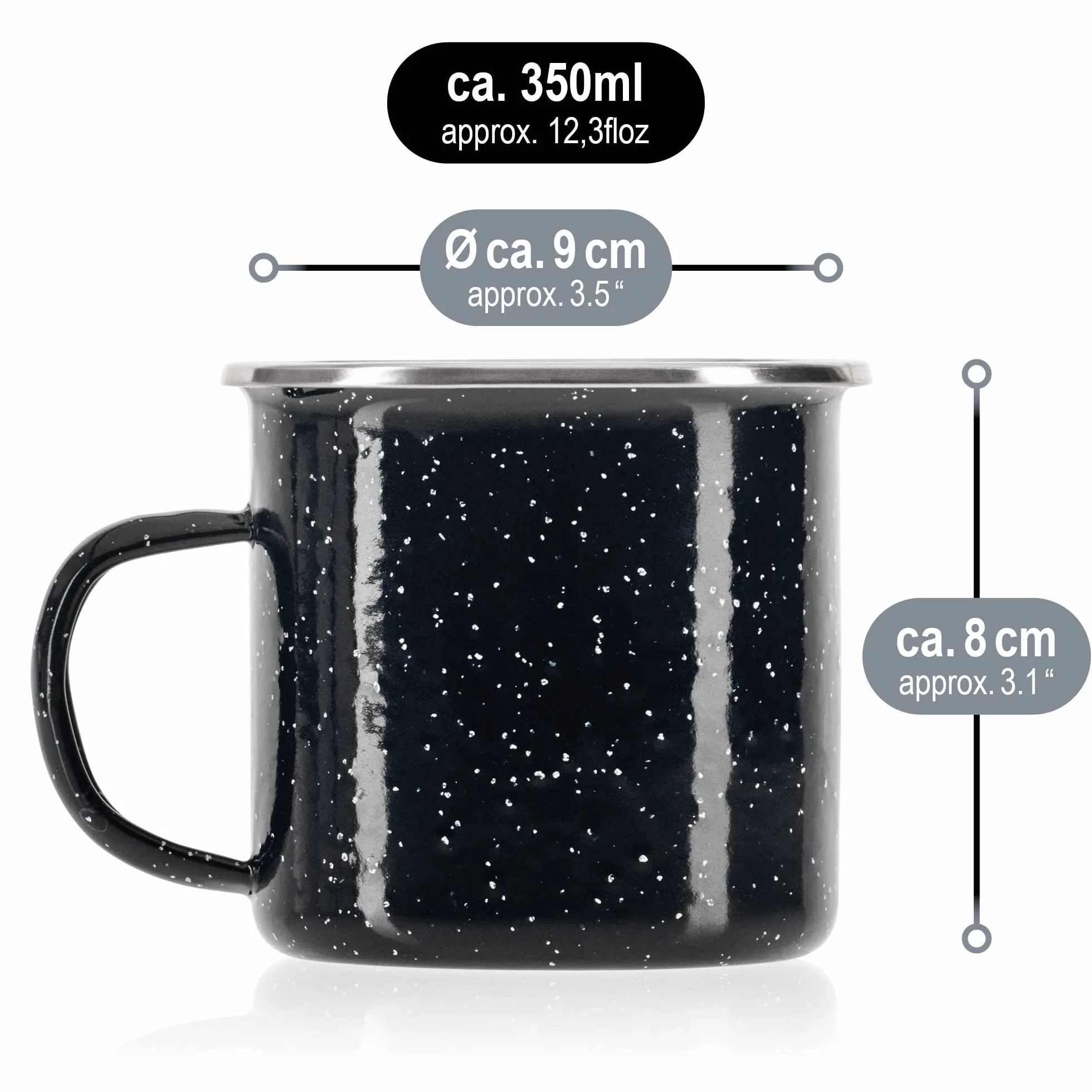 COM-FOUR® Kubki Emaliowane z Stali Nierdzewnej - Dzbanek do Herbaty i Kawy na Kemping (Czarny)