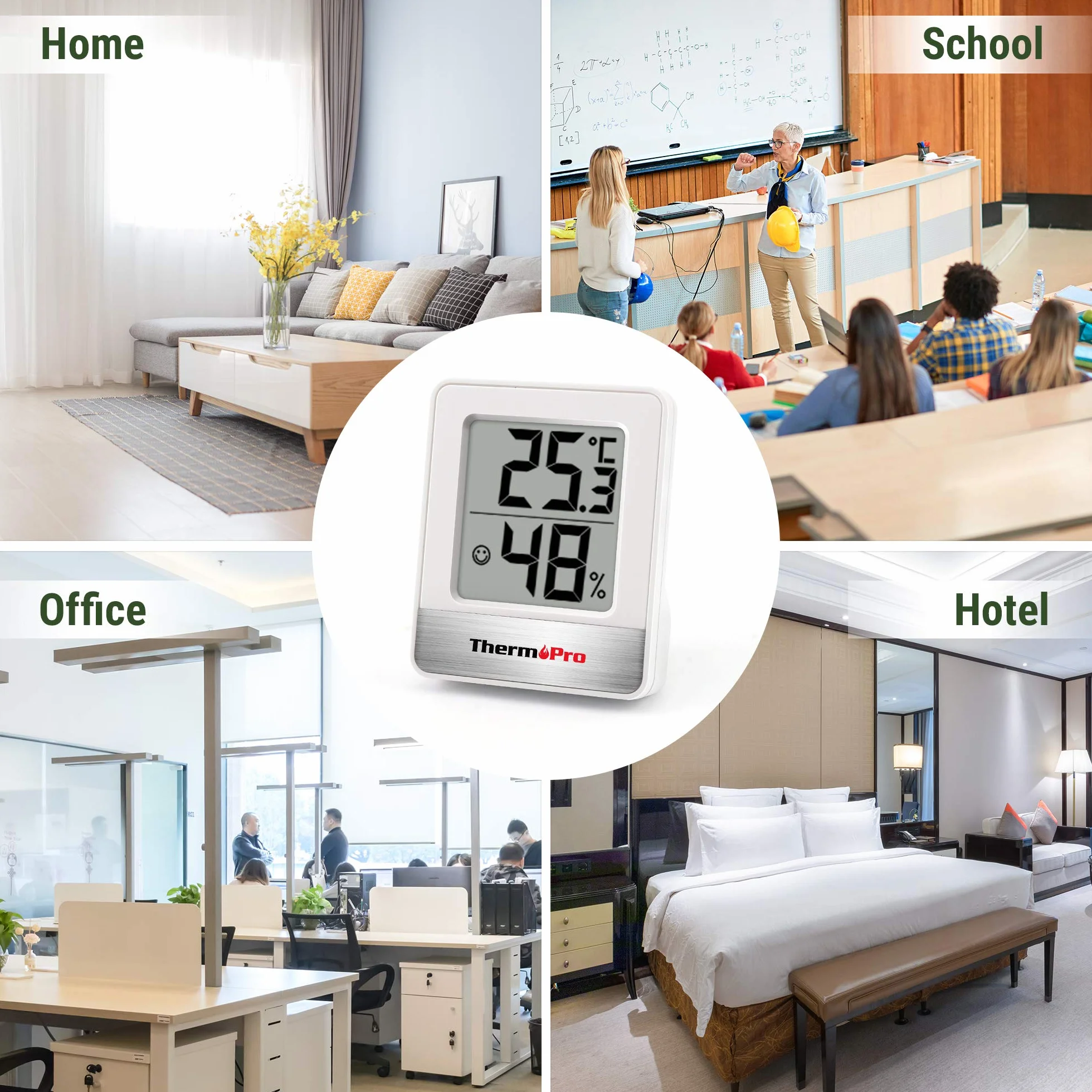 ThermoPro TP49-2 mały cyfrowy higrometr, termometr, do użytku domowego, termometr, monitor temperatury i wilgotność powietrza, 2 sztuki
