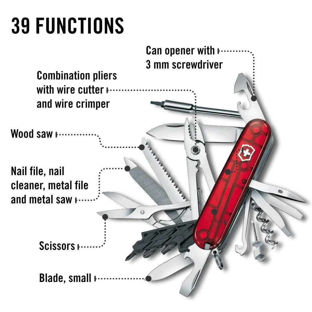 Victorinox nóż kieszonkowy Cyber Tool L (39 funkcji, pilnik metalowy, klucz do bitów, długopis, szczypce), czerwony