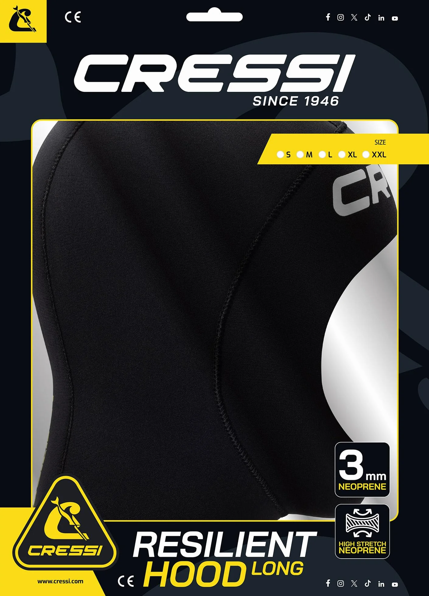 CRESSI Kaptur 3 mm XL Czarny Neopren Do Nurkowania Snorkelingu