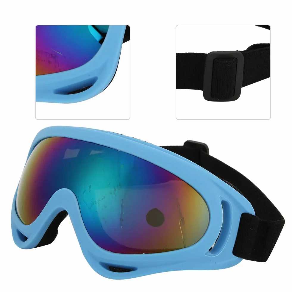 Gogle Narciarskie, PC Dzieci Wiatroszczelne Okulary Narciarskie, Gogle Snowboardowe i Motocyklowe, Lekkie, Szerokie Pole Widzenia, Unisex Outdoor Sports Gogle(Kolorowy film w kolorze jasnoniebieskim)