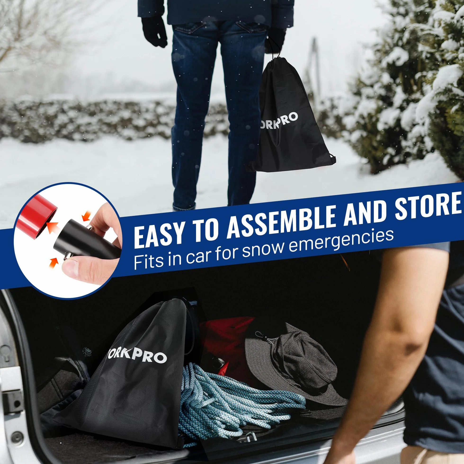 WORKPRO Aluminiowa Łopata Do Śniegu, Odłączana Łopata Ze Składanym Teleskopowym Trzonkiem 65,5–120 Cm, Szufla Śnieżna/Łopata Lawinowa Z Torbą Transportową