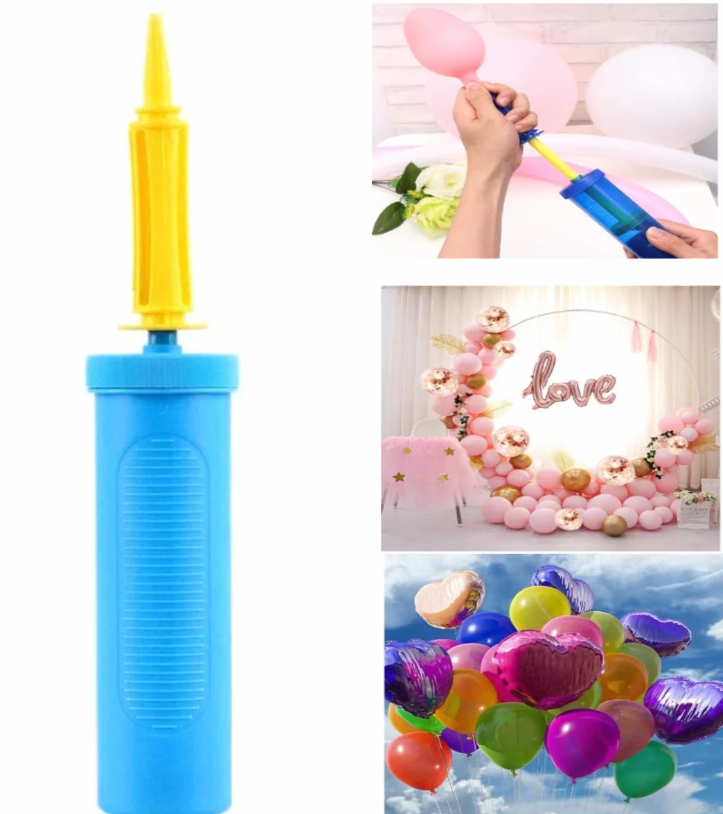 Voarge Pompa powietrzna balonowa, dwukierunkowa pompa powietrza, pompa powietrza z ręcznym popychaniem na imprezy lub aktywności (niebieski)