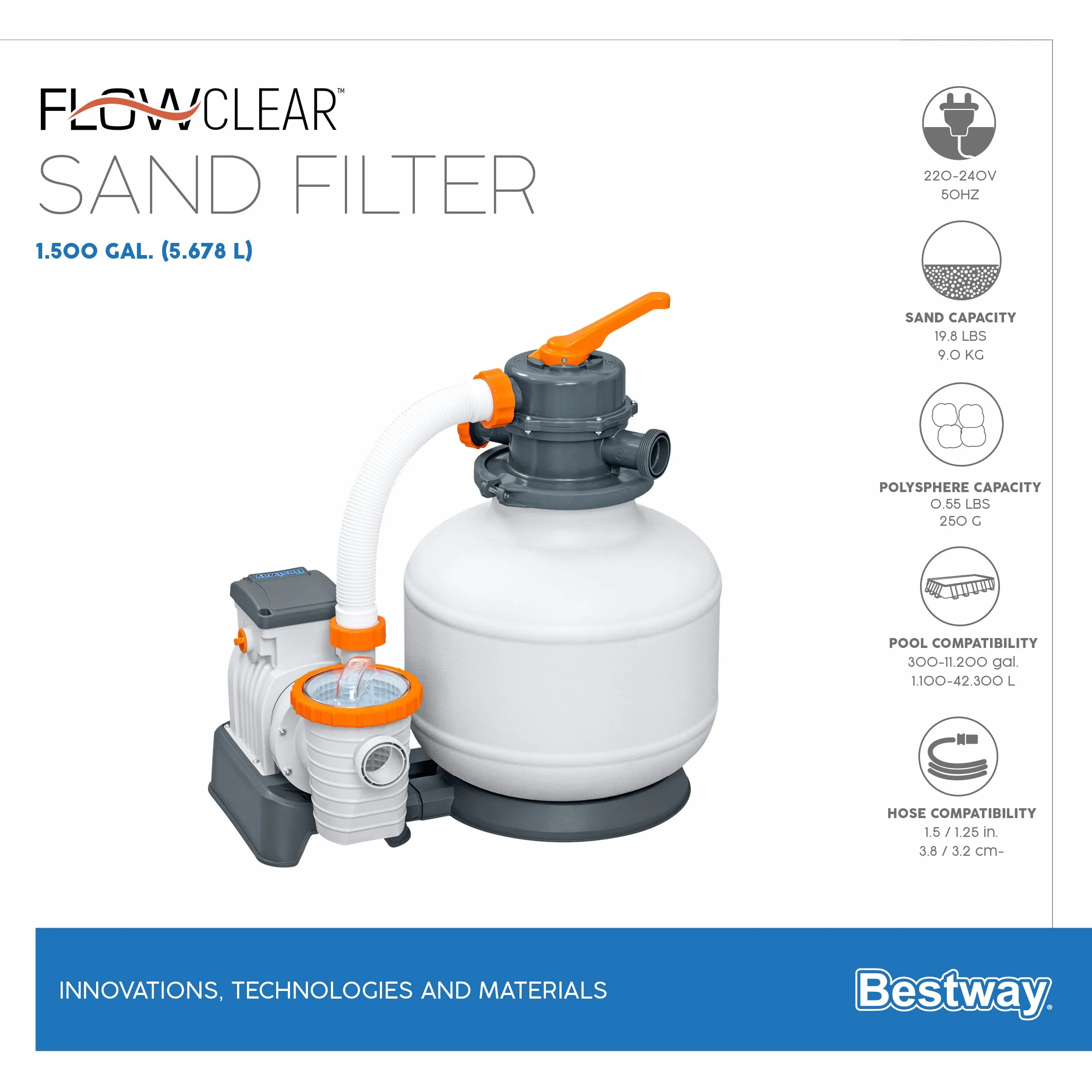 Bestway 58497 Filtr Piaskowy, Wielokolorowy, 5678 litrów