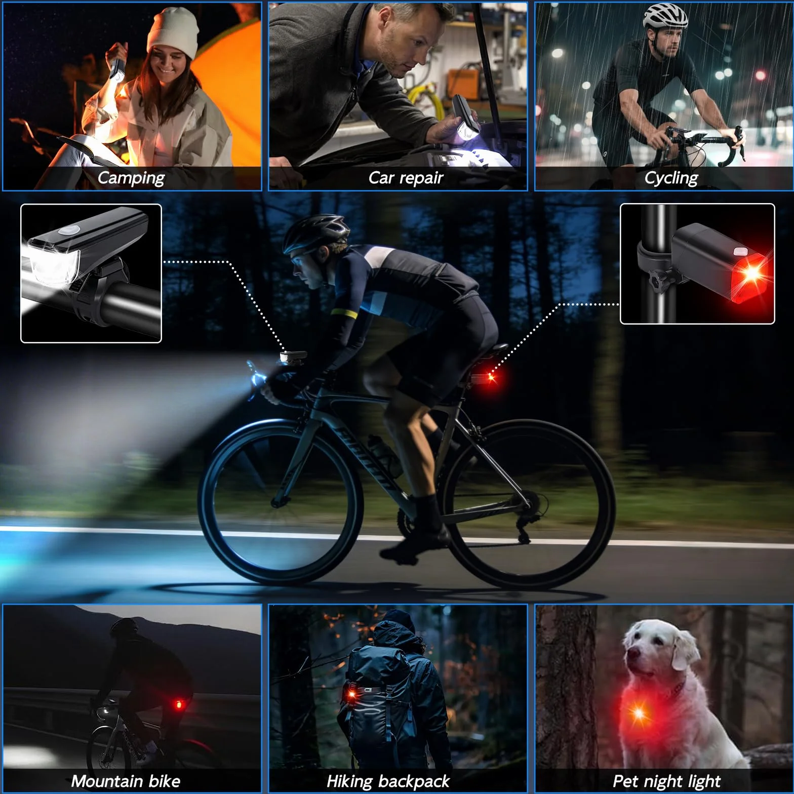 Zestaw Oświetlenia Rowerowego, Akumulatorowe Lampy Rowerowe, Zatwierdzone Według StVZO Oświetlenie Rowerowe, Wodoodporny Zestaw LED Oświetlenia Rowerowego IPX5, latarka rowerowa