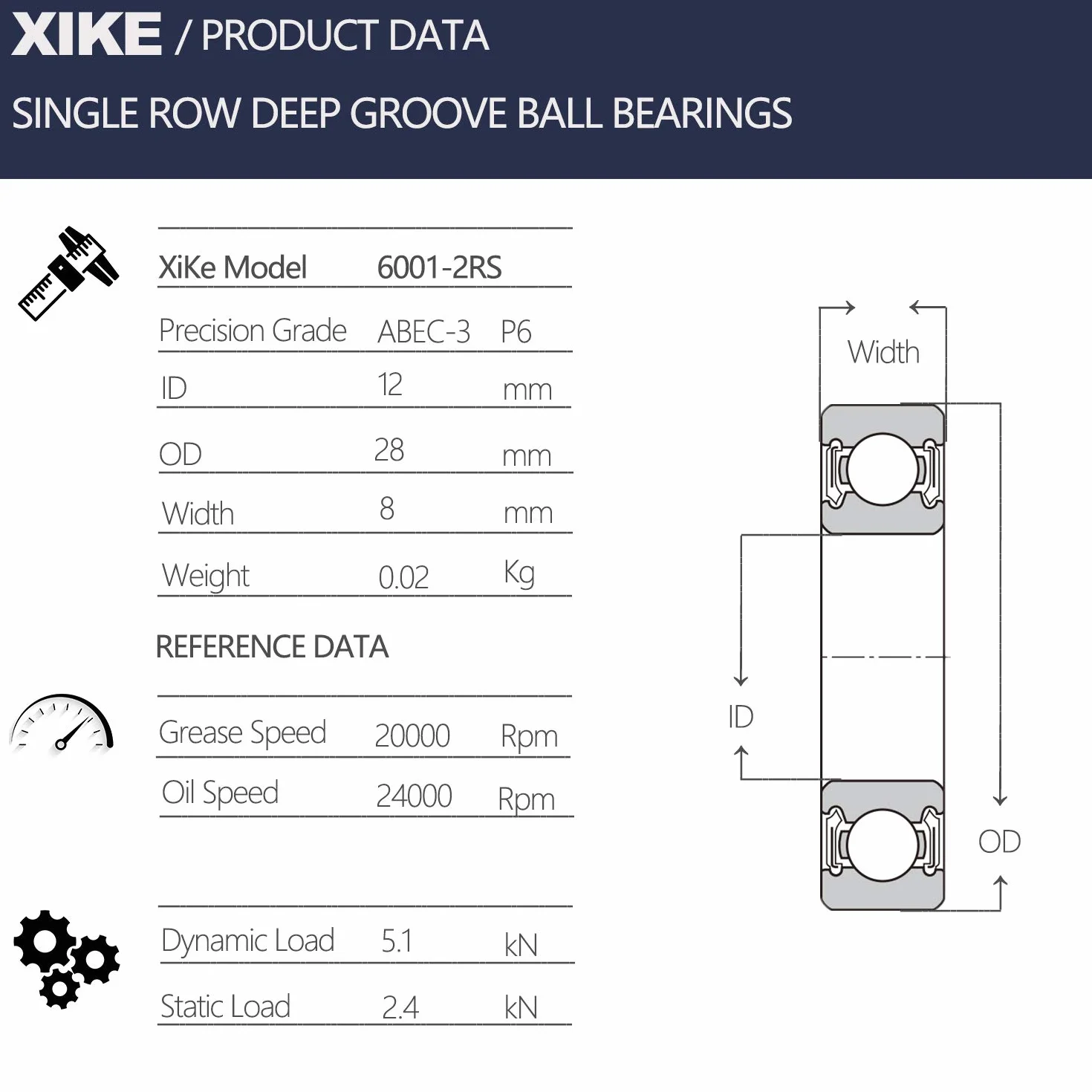 XiKe 6001-2RS Łożyska kulkowe 12x28x8mm Gumowe uszczelnione 6001RS Stal chromowa łożyska kulkowe zwykłe, 4 szt.