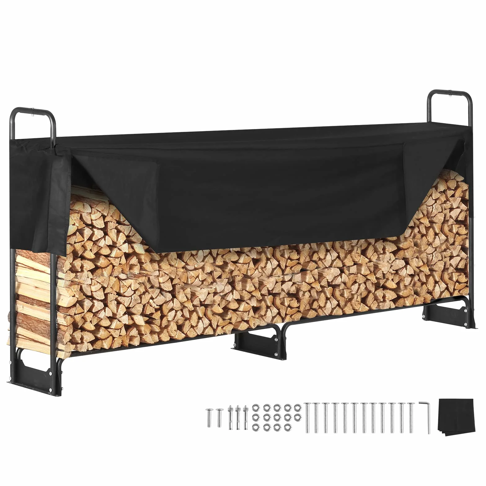 VEVOR Stojak na drewno opałowe na drewno opałowe 259 x 36 x 117 cm z wodoodporną pokrywą 600D Oxford uchwyt na drewno kominkowe Wewnętrzny stojak na drewno opałowe na 1/2 liny opałowej