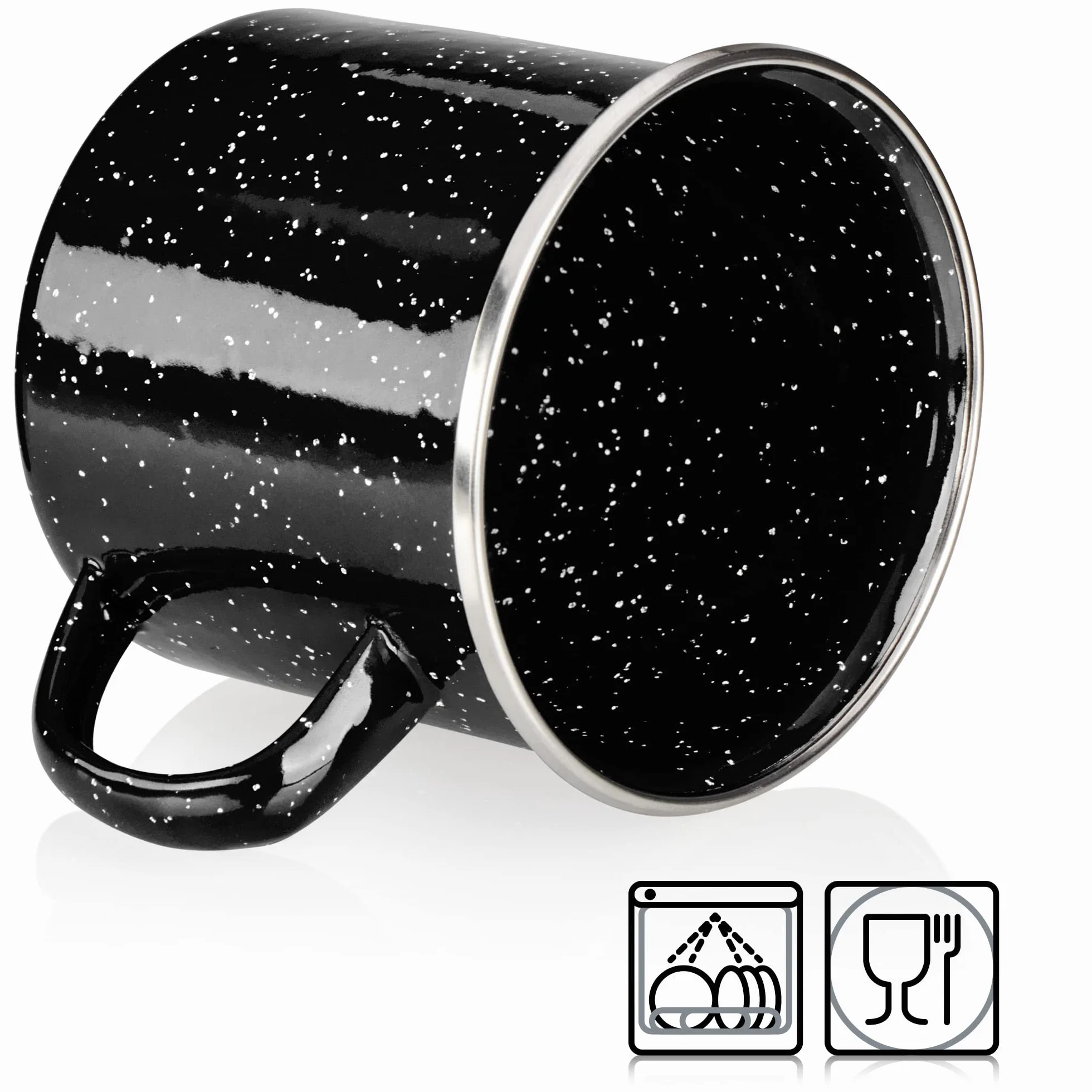 COM-FOUR® Kubki Emaliowane z Stali Nierdzewnej - Dzbanek do Herbaty i Kawy na Kemping (Czarny)