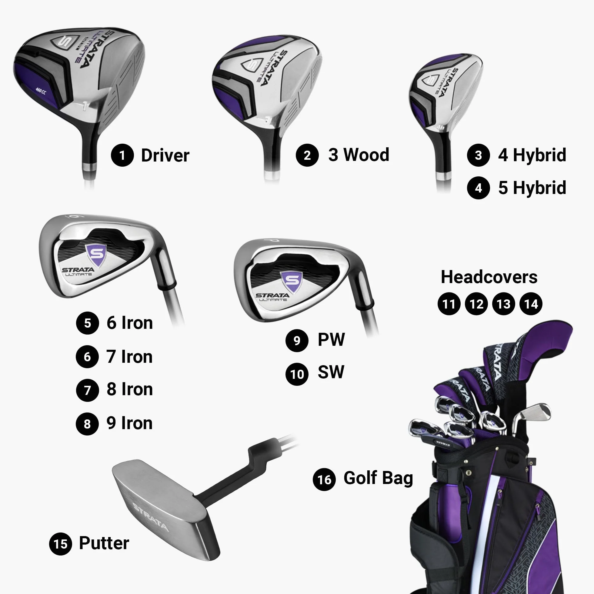 Strata Ultimate - kompletny zestaw 16 kijów golfowych
