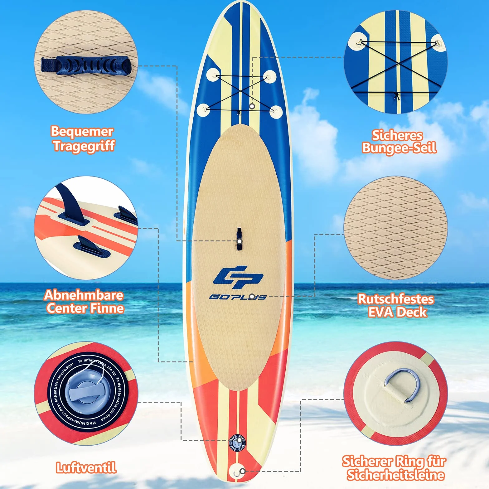 COSTWAY Deska SUP 320/335 x 76 x 15cm, nadmuchiwana deska do paddleboardingu z linką bezpieczeństwa, wiosłem, pompką, płetwą centralną, plecakiem i zestawem naprawczym