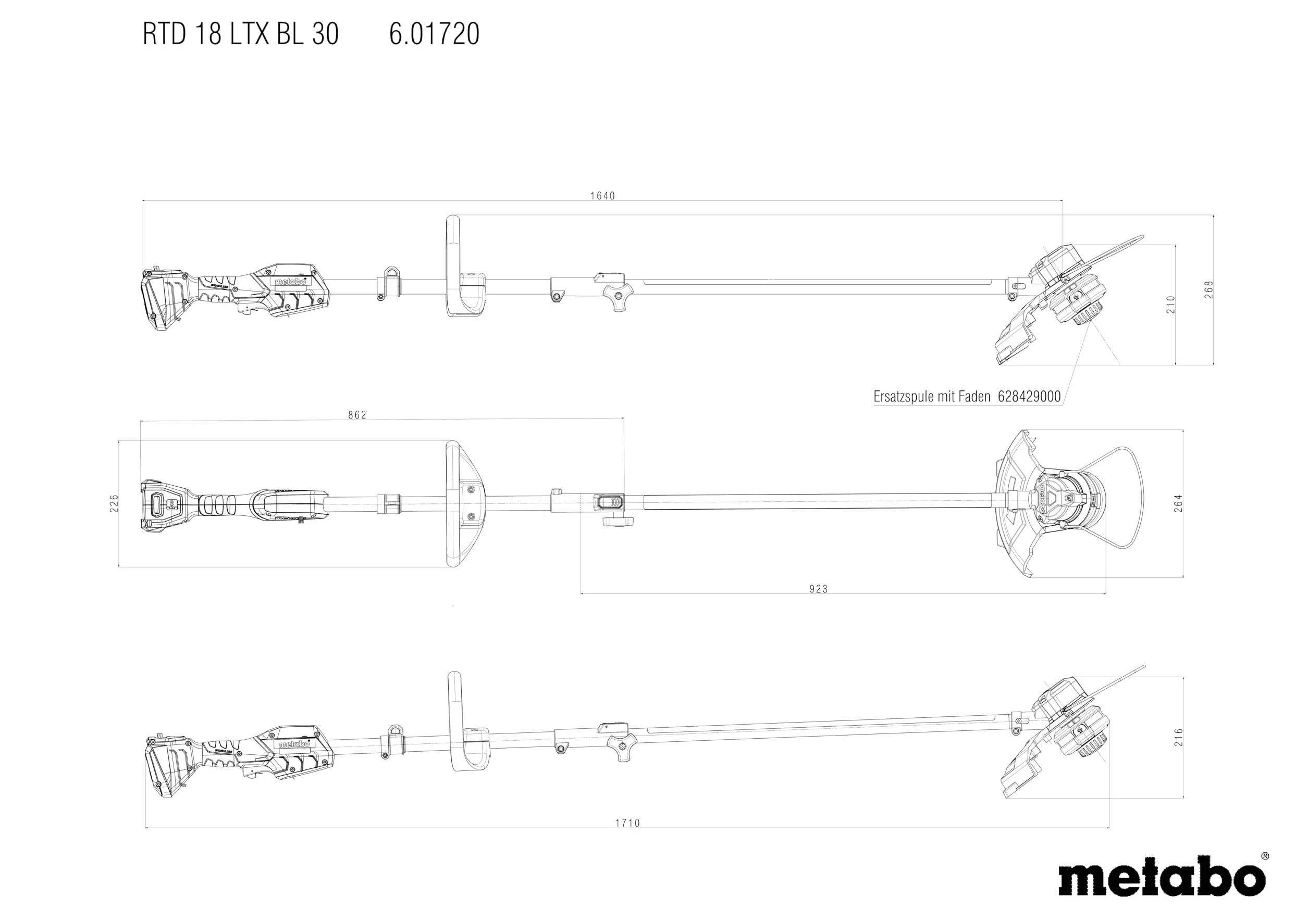Metabo akumulatorowa podkaszarka RTD 18 LTX BL 30 – 601720850 – 18 V – Lekka i kompaktowa – Elektryczna podkaszarka z systemem Metabo Quick do szybkiej wymiany żyłki i silnikiem bezszczotkowym