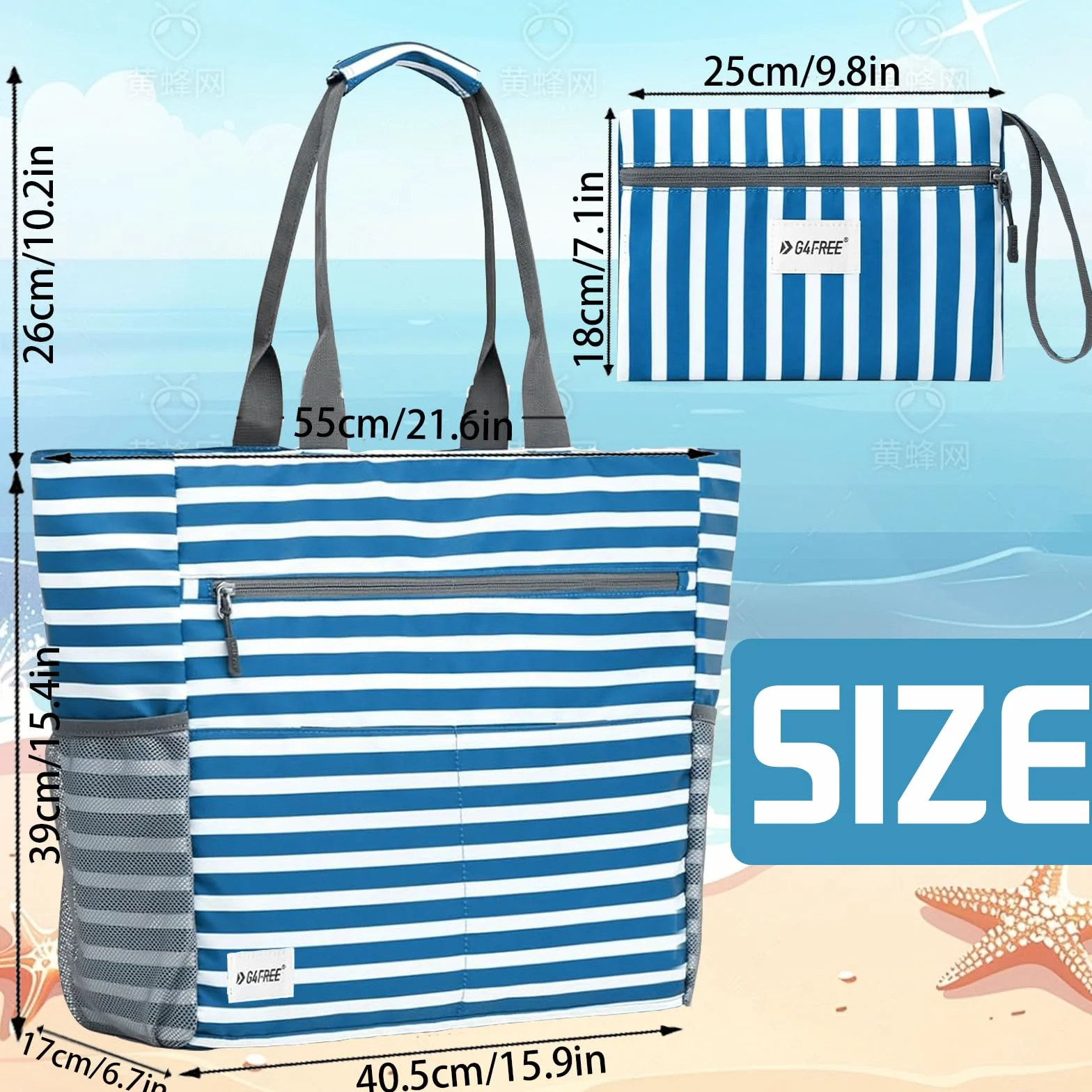 LUKIUP Torba plażowa XL z mini torbą kąpielową, czarna
