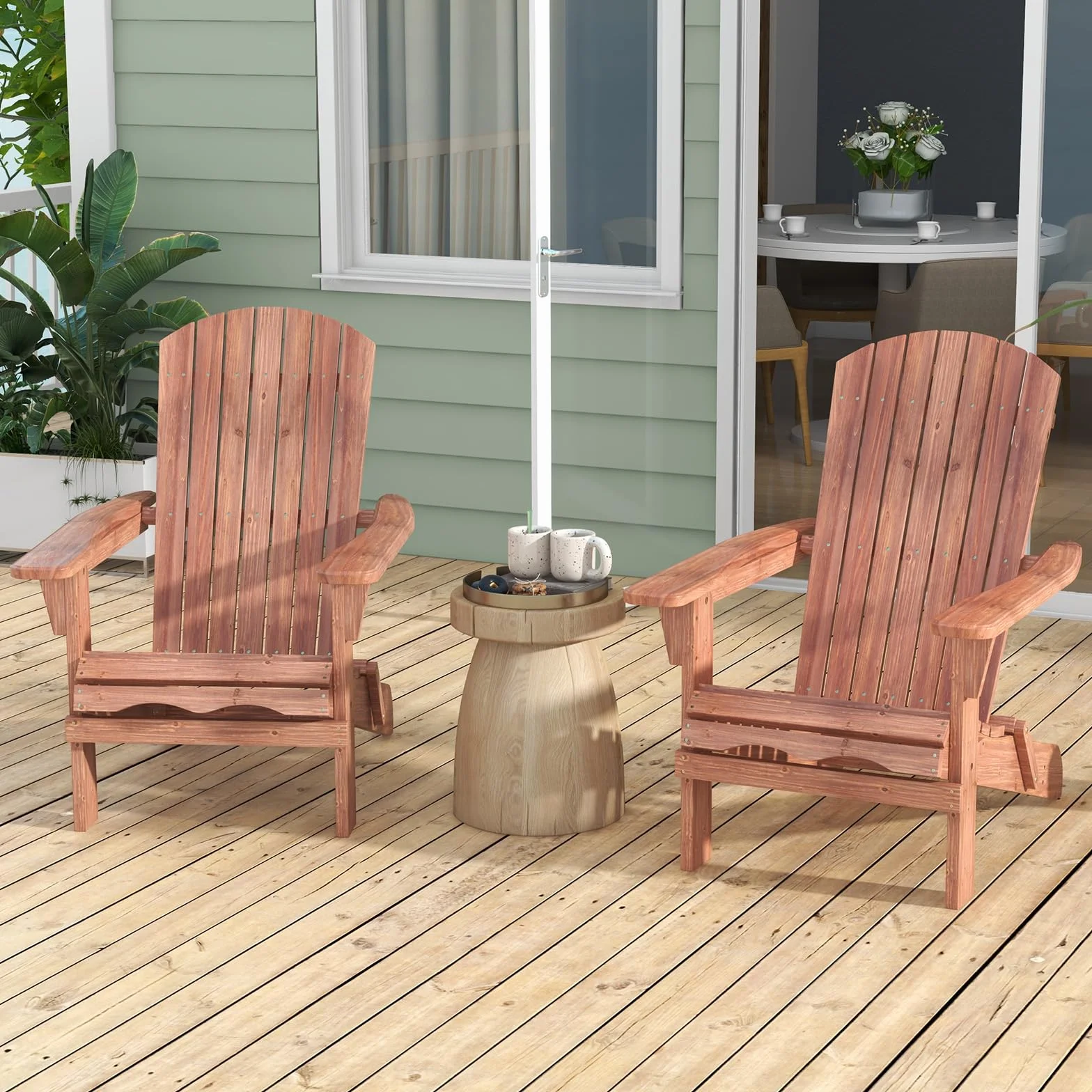 COSTWAY Adirondack krzesło składane, zestaw 2 szt., Adirondack Chair z drewna, fotel ogrodowy z wysokim oparciem i szerokimi podłokietnikami, do ogrodu, na taras, nośność 180 kg