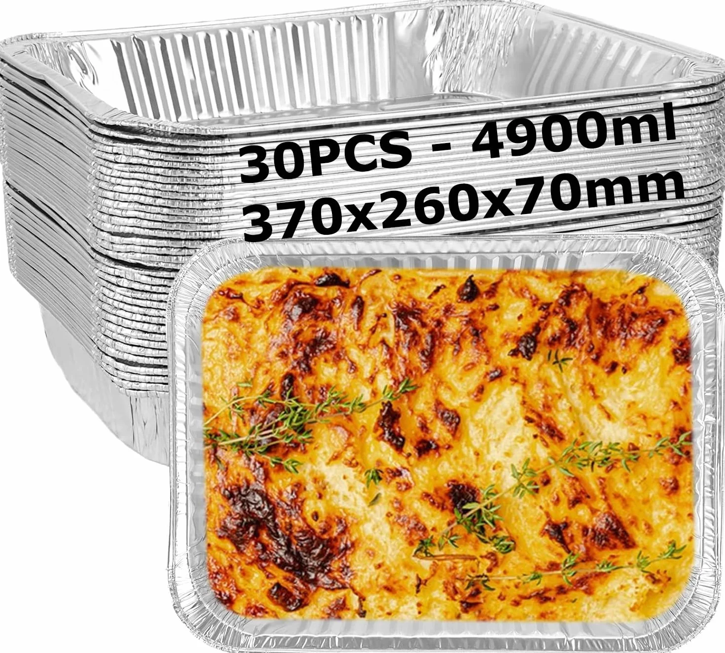 SHUESS 30 sztuk aluminiowych misek do grilla, duże 5000 ml, 37 x 26 x 7 cm, aluminiowe, jednorazowe miseczki z folii aluminiowej, na Boże Narodzenie, sylwestra, imprezę, bufet