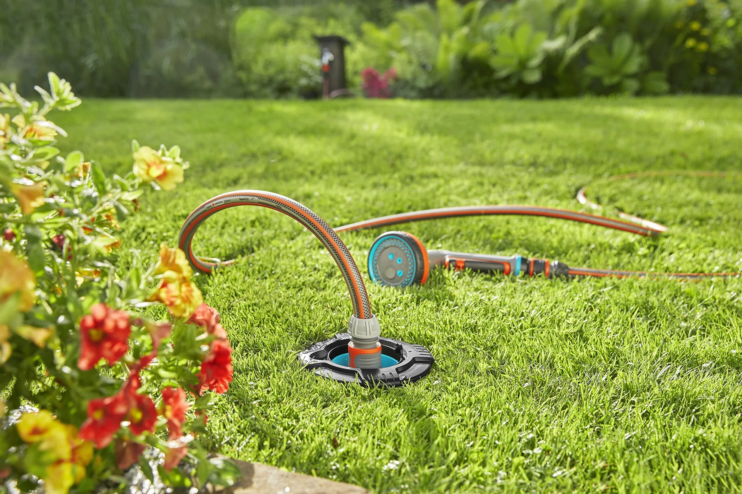 Gardena Sprinklersystem gniazdo przyłączeniowe wody z gwintem zewnętrznym 3/4 cala: Punkt poboru wody systemu rur, wbudowany zawór odci., sito na zanieczyszczenia, montaż pod ziemią (08266-20)