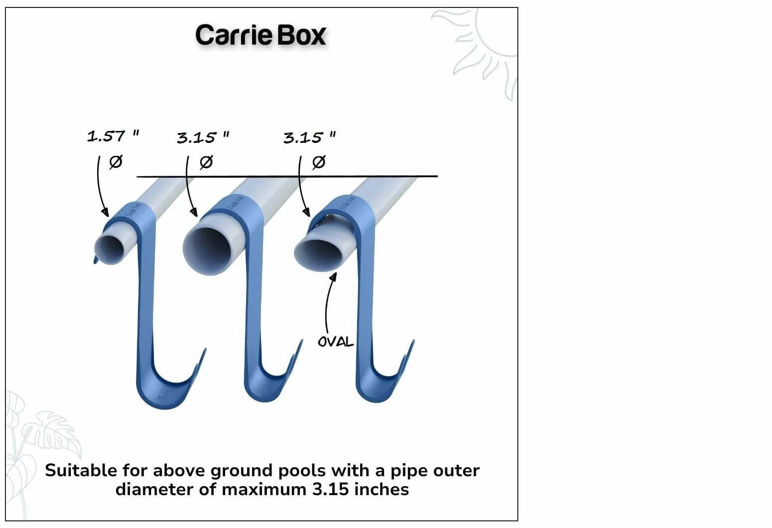 Carrie Box Uchwyt podbieraka z tworzywa sztucznego pochodzącego z recyklingu, drążki teleskopowe, łamanie liści, przechowywanie, akcesoria basenowe, czyszczenie basenu, basen ze stelażem (niebieski)