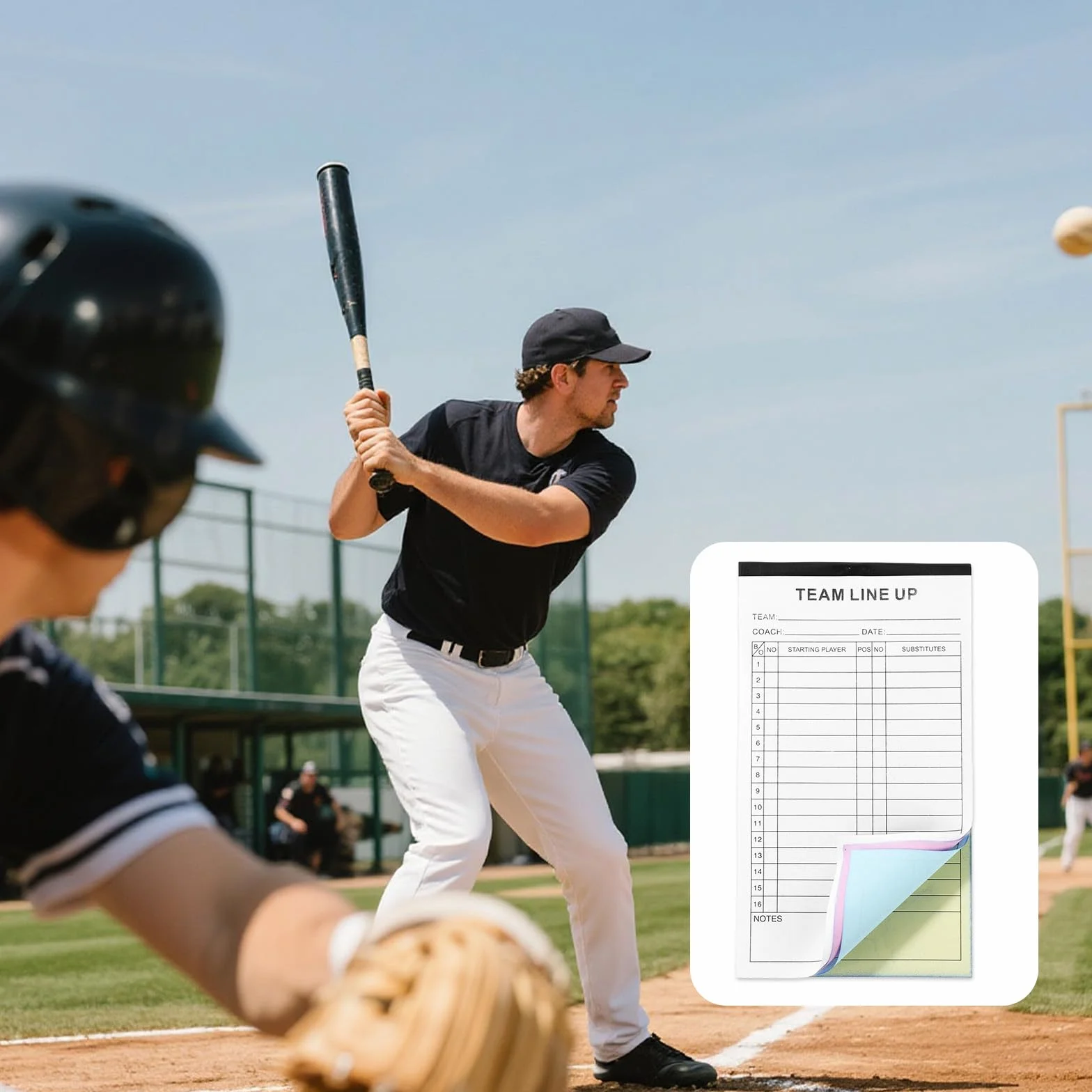 Zestaw 120 Stron Kart Zestawieniami Drużyn Baseballowych/Softballowych 20,4 x 11,5 cm 4 Kopia Bez Kalki na Skład 16 Graczy