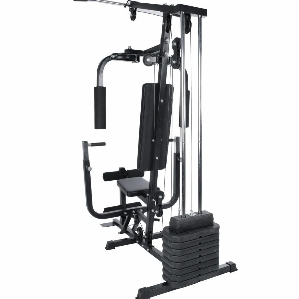 Physionics® Multi-Gym - 40 kg waga stos, wyciąganie nóg, prasa do klatki piersiowej, niski rząd, konstrukcja stalowa, czarna - domowa stacja treningowa, kompaktowa wielofunkcyjna maszyna do ćwiczeń
