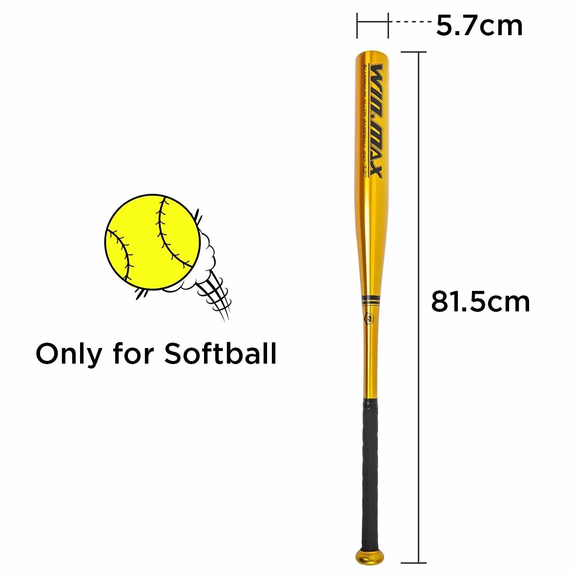 Kij baseballowy, kij baseballowy ze stopu aluminium, z gumowym uchwytem, 81 cm (złoty)
