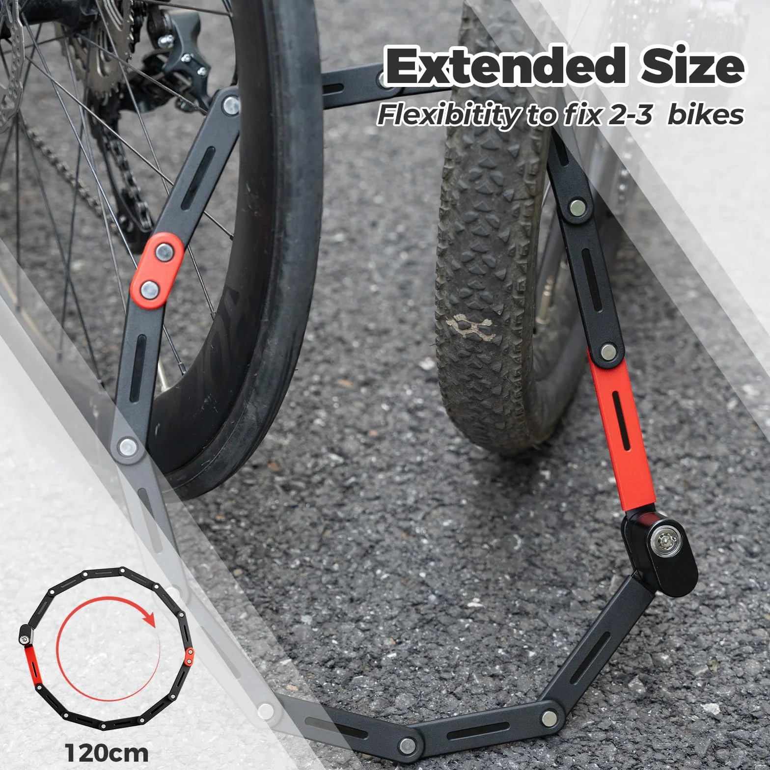 ROCKBROS składana blokada rowerowa 120 cm antykradzieżowa blokada rowerowa o wysokim poziomie bezpieczeństwa do roweru elektrycznego motocykl MTB rower szosowy czarny czerwony