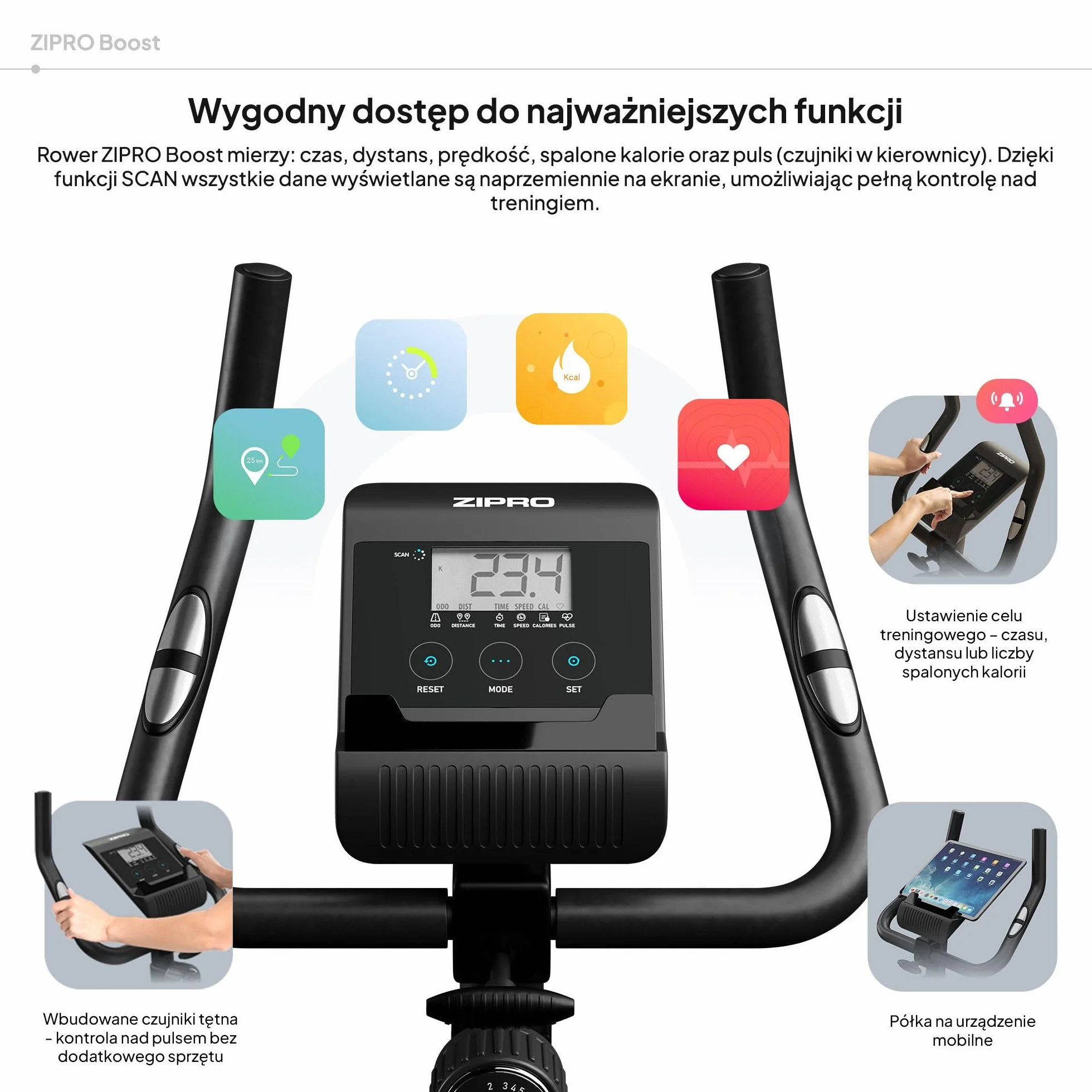 Zipro rower treningowy Boost ergometr fitness magnetyczny do 120 kg