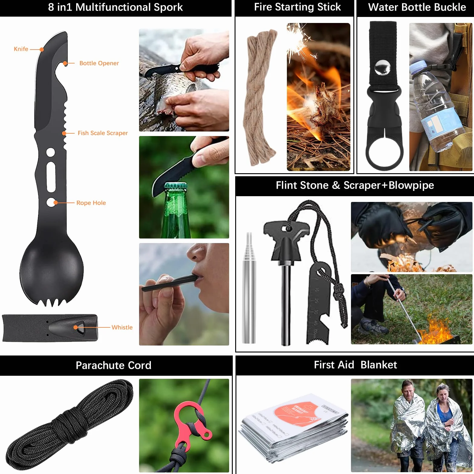 Zestaw survivalowy 72 w 1, profesjonalny zestaw awaryjny do użytku na zewnątrz, do domu, zestaw noży premium, wyposażenie survivalowe, na kemping, do bushcraft, wędrówek, polowania, przygód, ojców,
