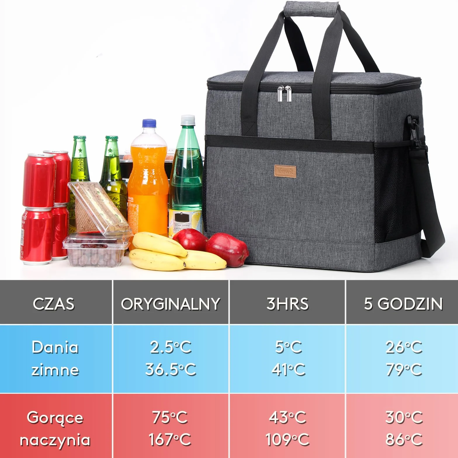 Lifewit Torba Termiczna Na Lunch, Torba Lunchowa Izolowana, Cooler Bag Składana i Izolowana Duża, Lunch Bag Dla Kobiet i Mężczyzn Praca Podróż Piknik