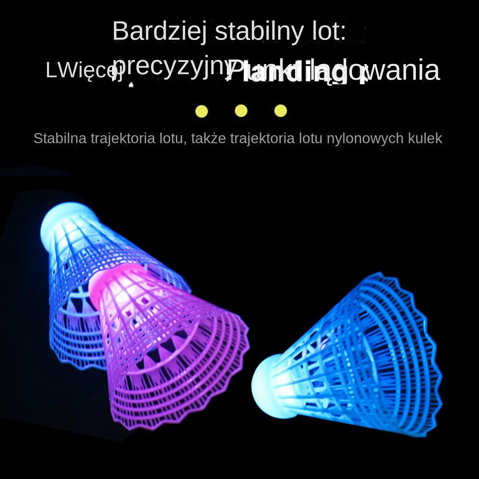 Lotki Do Badmintona Świecące W Ciemności LED 3 Sztuki Nylonowy Przenośny Sprzęt Treningowy