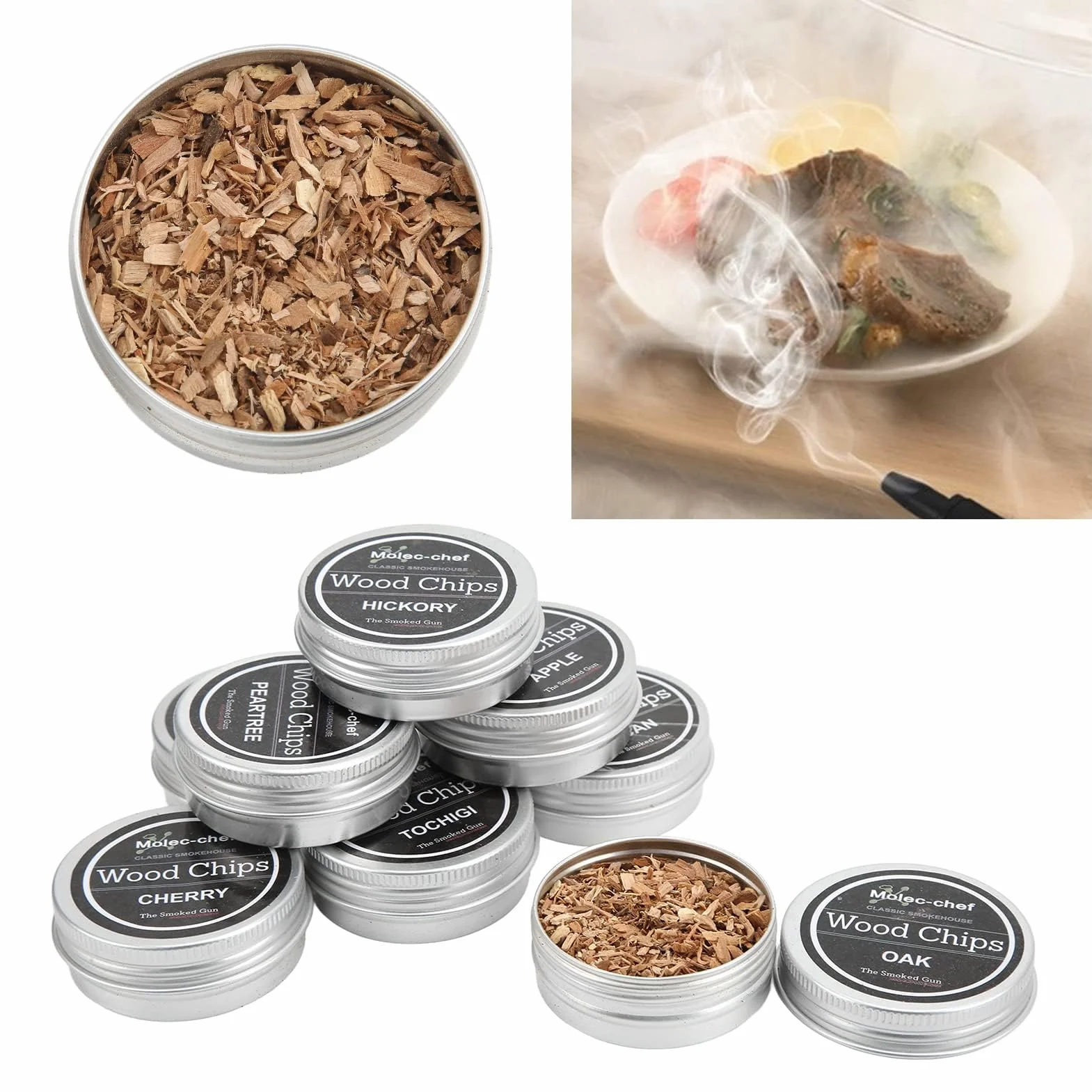 Cocoarm Naturalne chipsy wędzarnicze, zestaw 8 sztuk, 8 różnych smaków, do wędzenia napojów do koktajli, wina, whisky