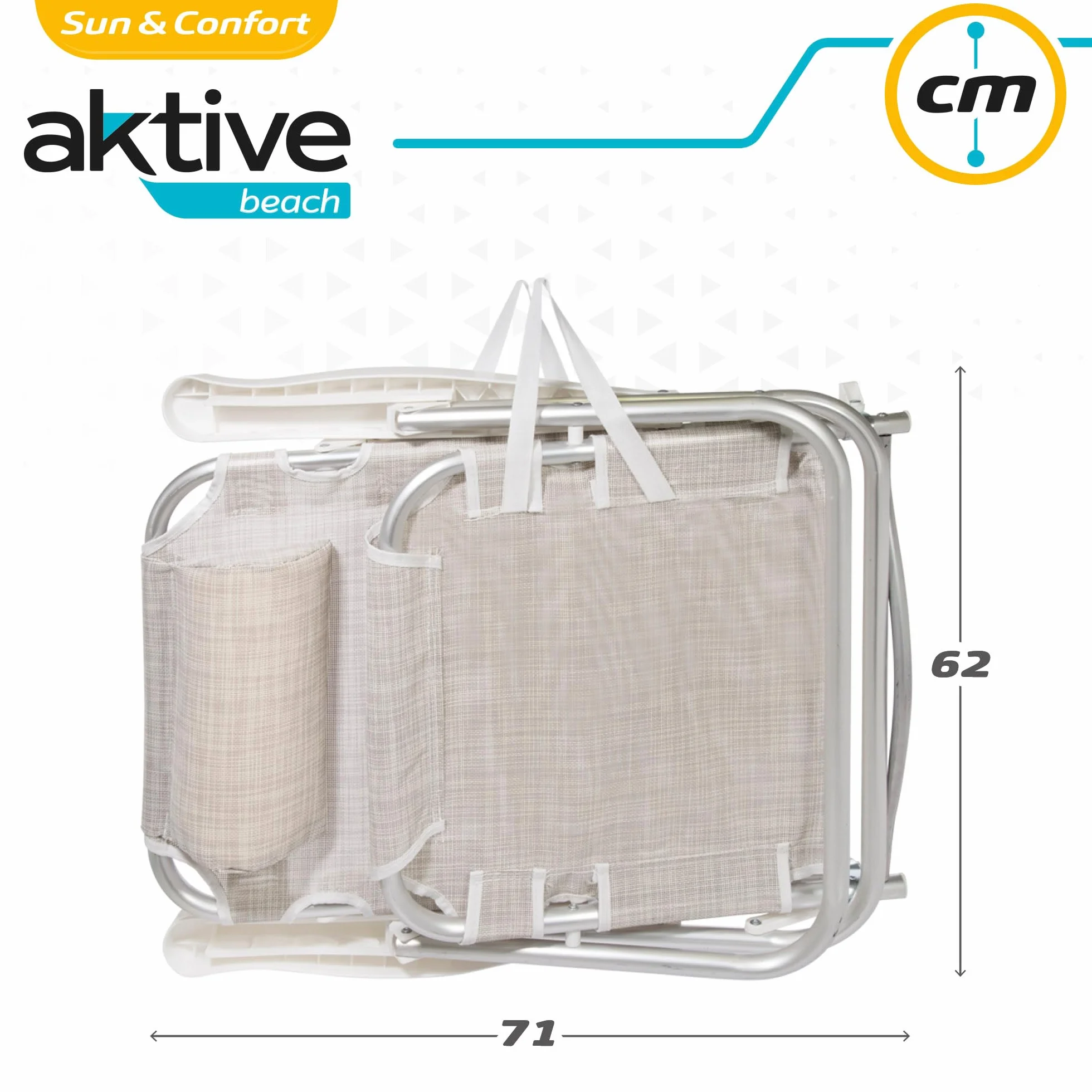 Aktive 62254-2-pak wielopozycyjnych składanych krzeseł, na plażę, do ogrodu, na taras lub kemping, 5 różnych pozycji, wysokość 21 cm, wymiary 48 x 45,5 x 84 cm, wzmocniony uchwyt do noszenia