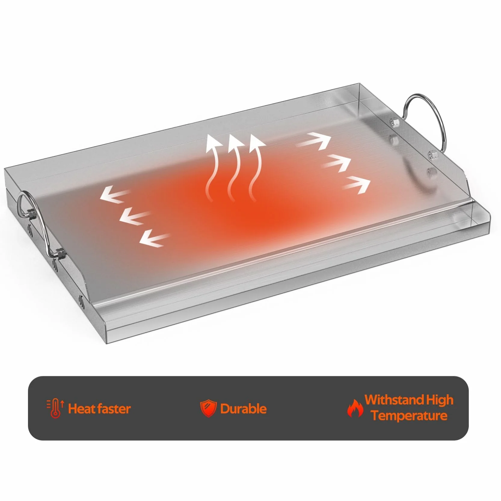 onlyfire Uniwersalna płyta grillowa ze stali nierdzewnej do grilla gazowego na węgiel drzewny, duża płyta grillowa do gotowania na świeżym powietrzu, 63,7 x 40,5 x 7 cm