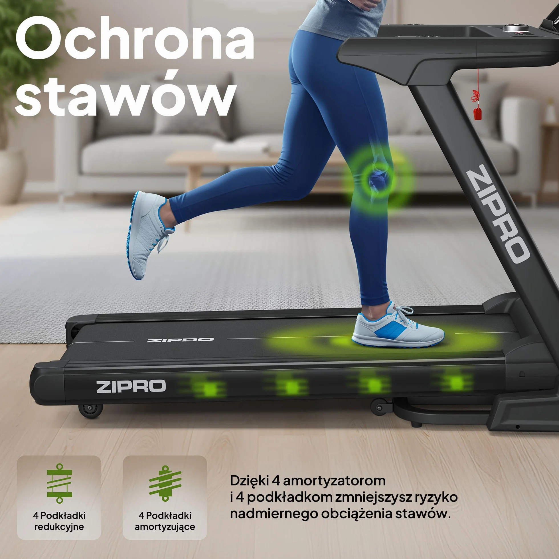 ZIPRO Sigma Bieżnia Elektryczna Składana 20 km/h Regulacja Nachylenia Amortyzacja Fitshow