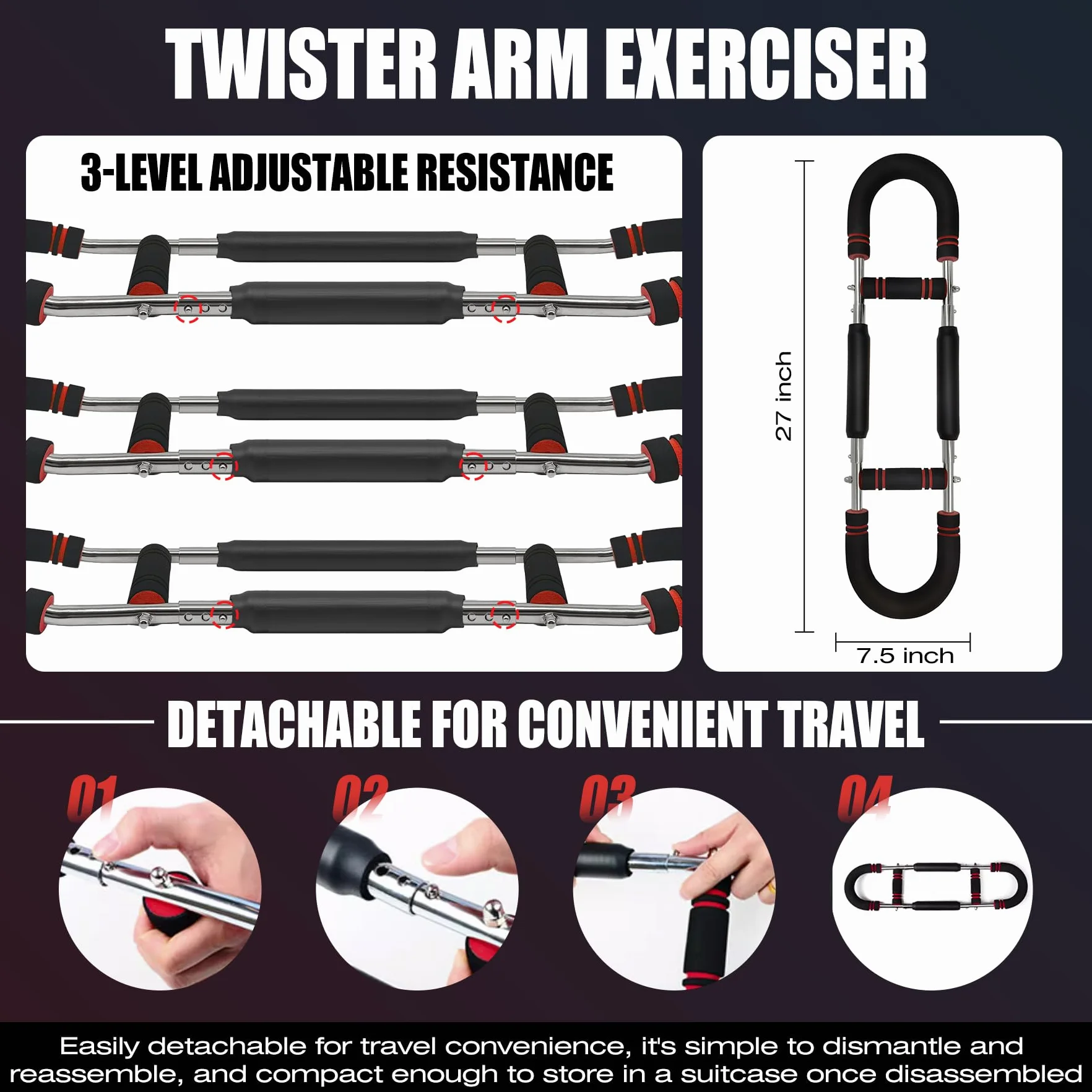 Twister Armtrainer 3-stopniowy regulowany trener ramion i klatki piersiowej z oporem 30/40/50 kg przenośny