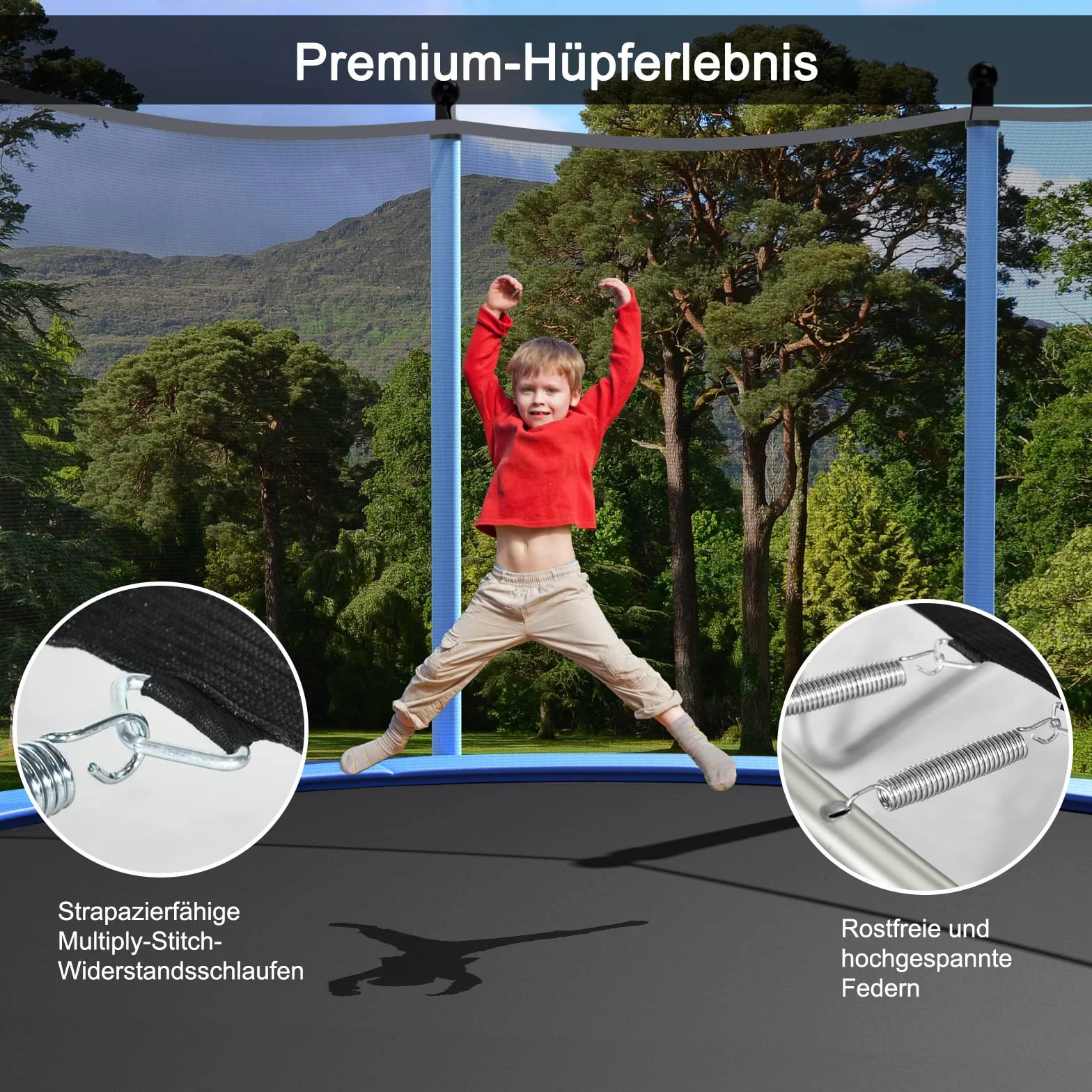COSTWAY Trampolina ogrodowa Ø 244/305/366/427 cm, z certyfikatem GS, trampolina dziecięca z drabinką, siatką zabezpieczającą i osłoną krawędzi, kompletny zestaw do ogrodu, na zewnątrz
