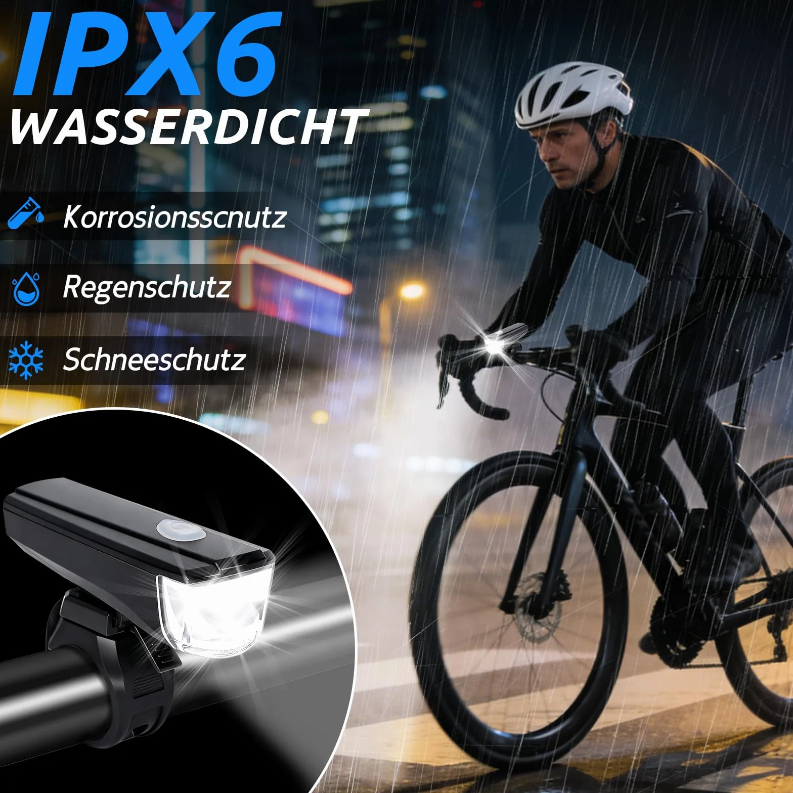 Zestaw Oświetlenia Rowerowego, Akumulatorowe Lampy Rowerowe, Zatwierdzone Według StVZO Oświetlenie Rowerowe, Wodoodporny Zestaw LED Oświetlenia Rowerowego IPX5, latarka rowerowa