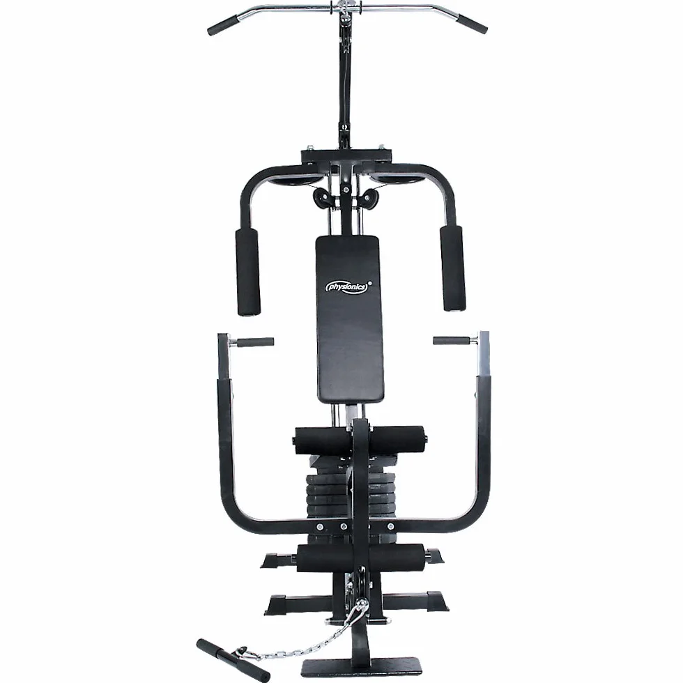 Physionics® Multi-Gym - 40 kg waga stos, wyciąganie nóg, prasa do klatki piersiowej, niski rząd, konstrukcja stalowa, czarna - domowa stacja treningowa, kompaktowa wielofunkcyjna maszyna do ćwiczeń