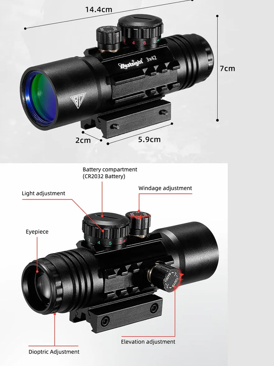 Paike Lunety celownicze 3x42mm kolimator z szyną montażową 11mm/20mm