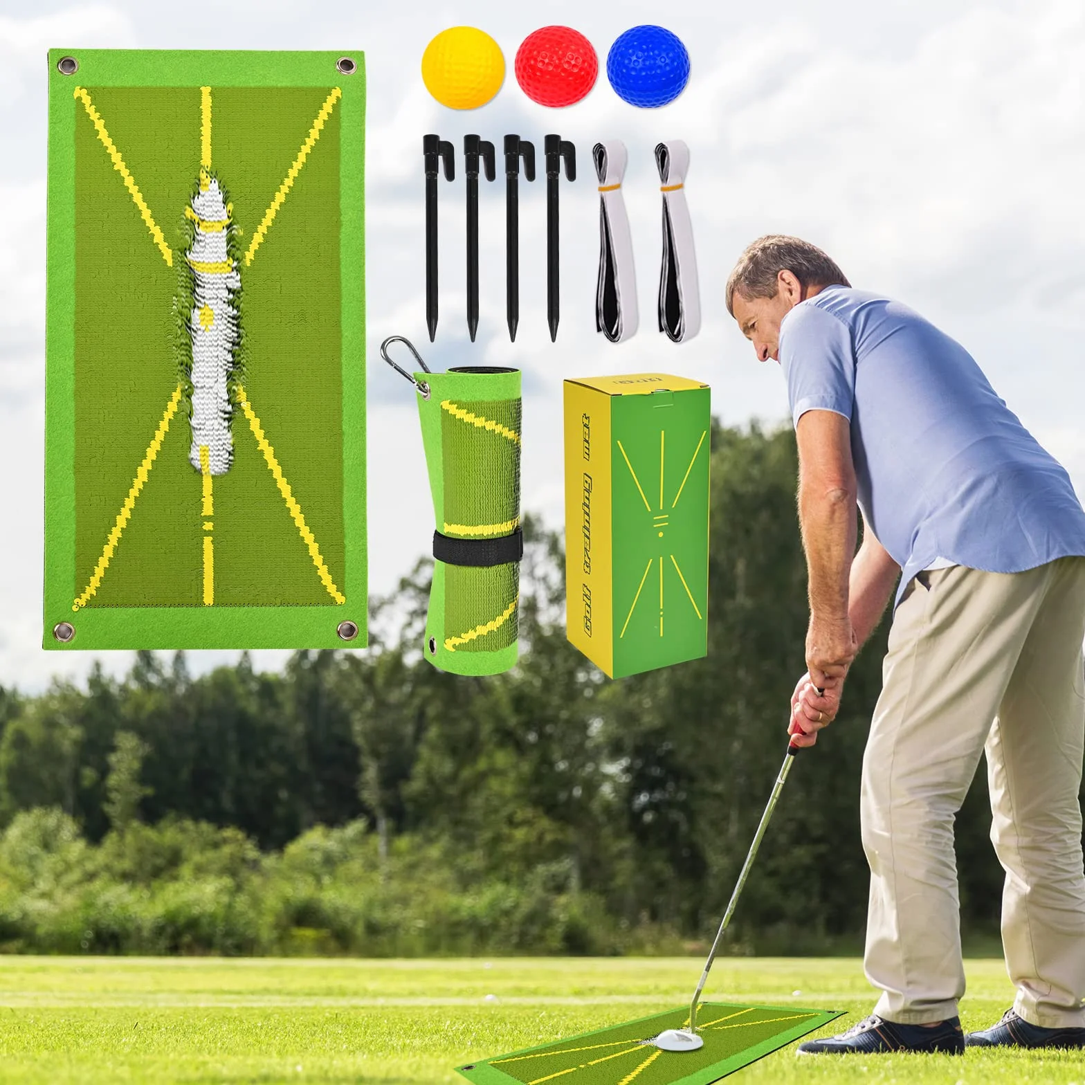 Maxee Mata do treningu golfa, mata treningowa do golfa do wykrywania uderzeń, do analizy drogi zamachowej i prawidłowego trzymania rakiety, mata do ćwiczeń golfowych do użytku wewnątrz i na zewnątrz,