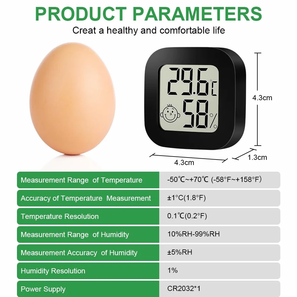Ainiv Cyfrowy mini higrometr/termometr pokojowy, do pomieszczeń, z wyświetlaczem LCD i ikonami twarzy, z monitorem wilgotności/temperatury, do sypialni, pokoju dziecięcego, samochodu, 4 sztuki