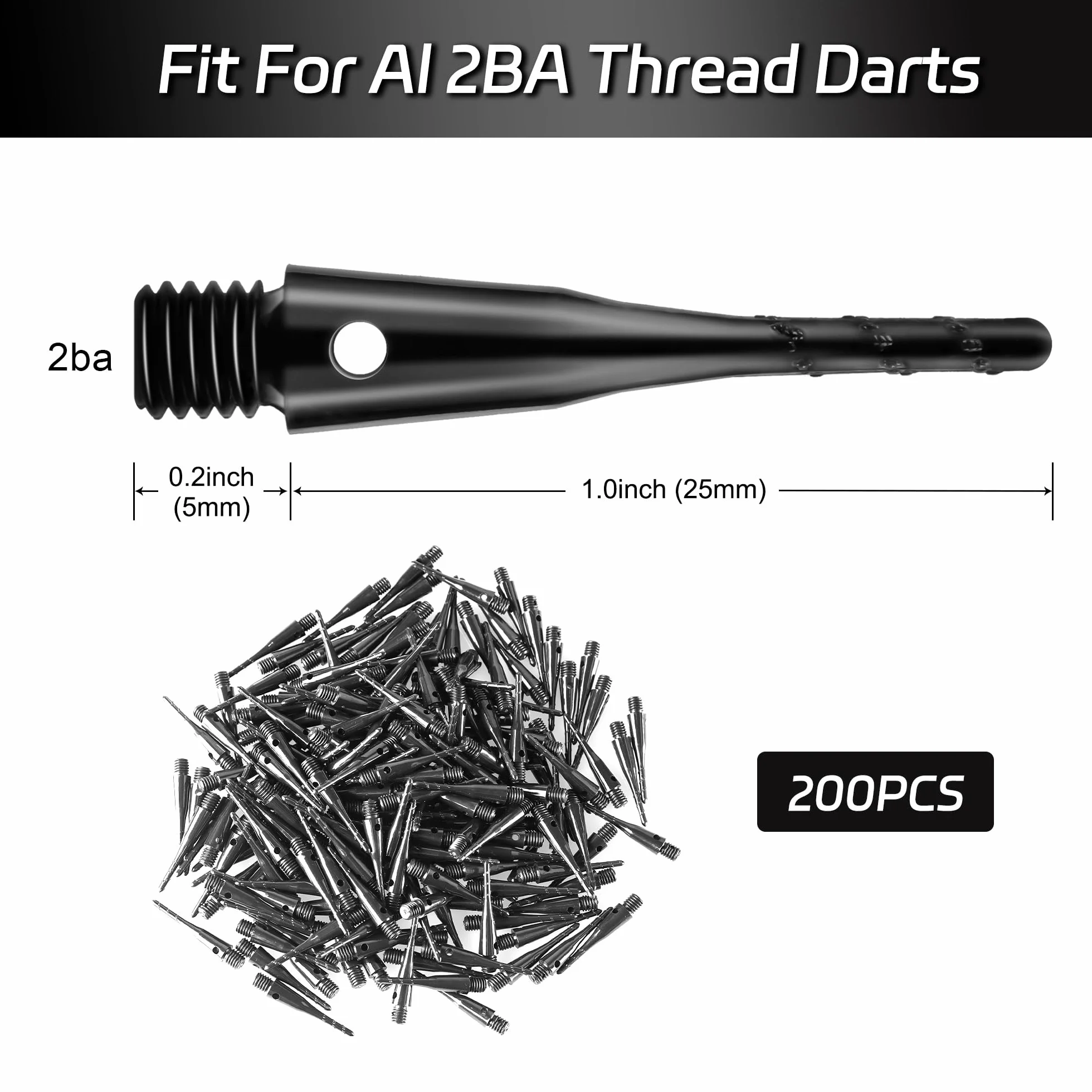 CyeeLife 2BA Thread Soft Tip Dart Point 200 sztuk, akcesoria do rzutek - czarne
