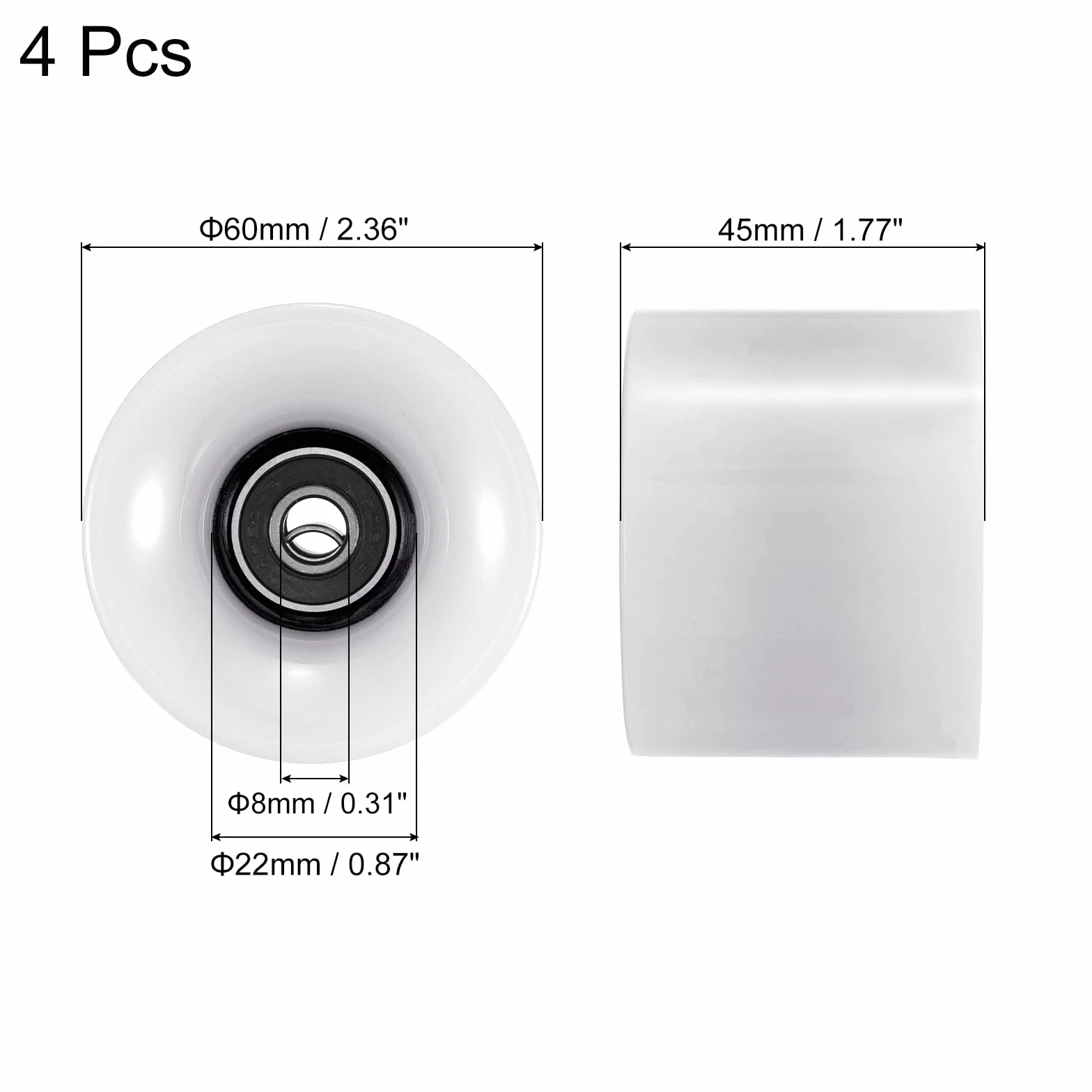 PATIKIL Longboard koła 60 mm z łożyskami ABEC-9, 4 sztuki kół ulicznych do deskorolek, cruiser, zamiennik koła 80 A, biało-czarne